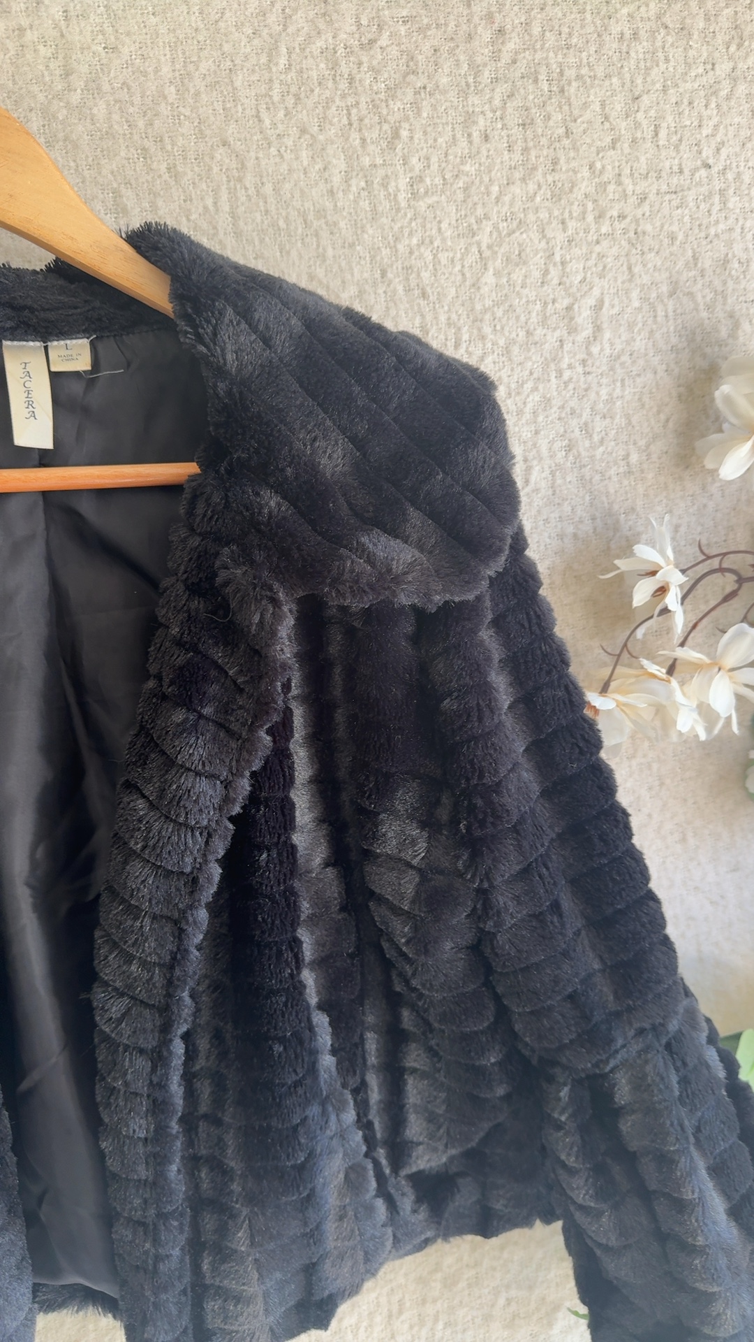Tacera Black Faux Fur Jacket Large Soft Cozy Winter Layer image 2
