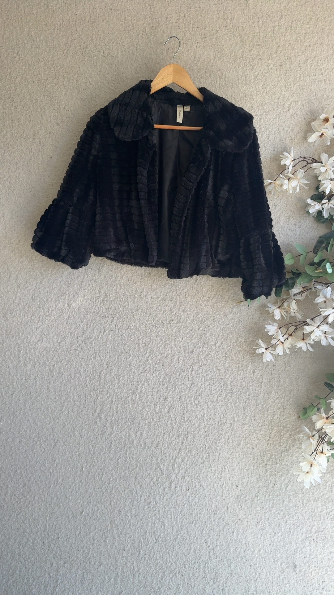 Tacera Black Faux Fur Jacket Large Soft Cozy Winter Layer