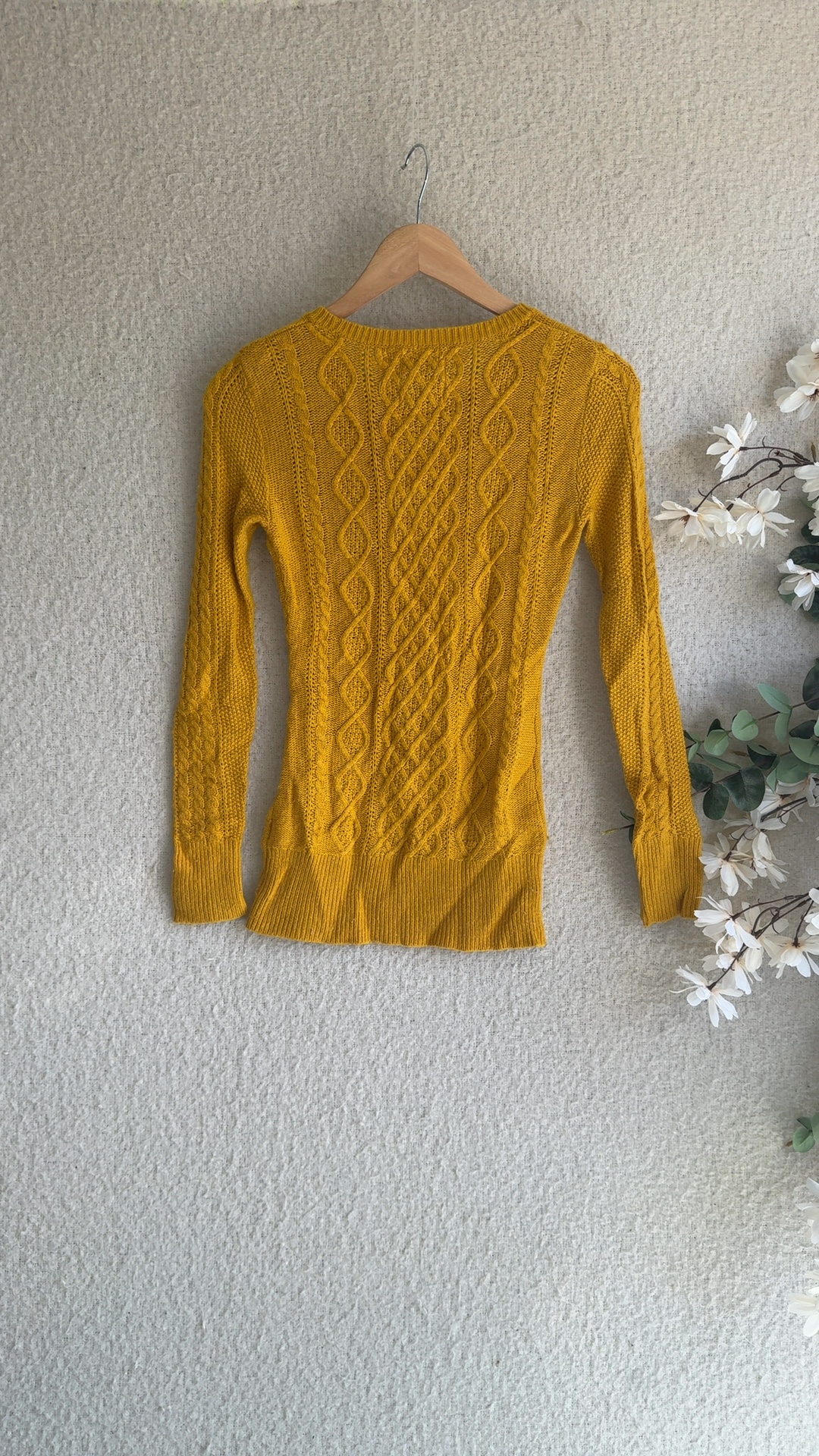 Aphorism Mustard Yellow Cable Knit Jumper Small UK 10 Extra Fine Merino Wool image 4
