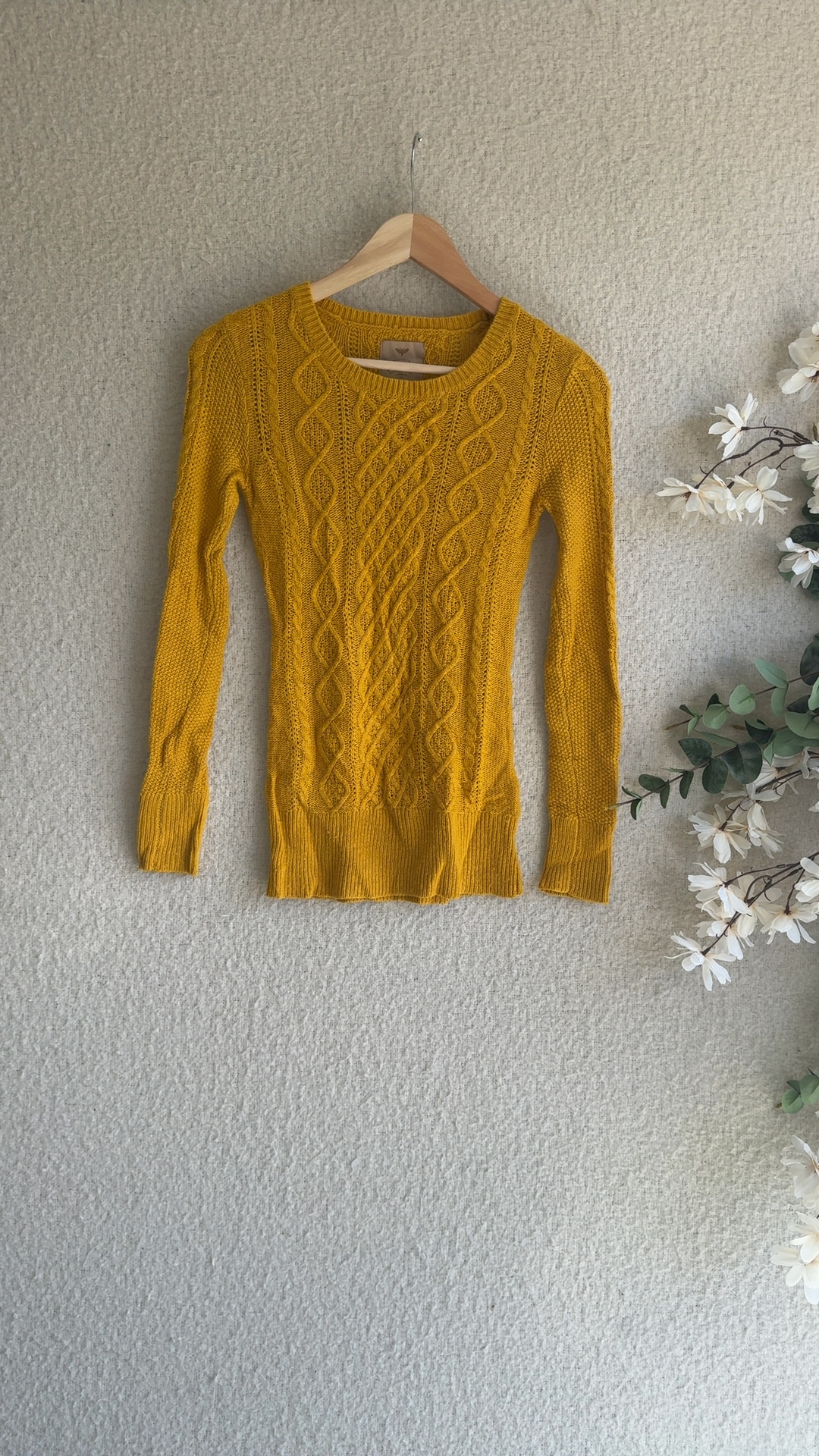 Aphorism Mustard Yellow Cable Knit Jumper Small UK 10 Extra Fine Merino Wool