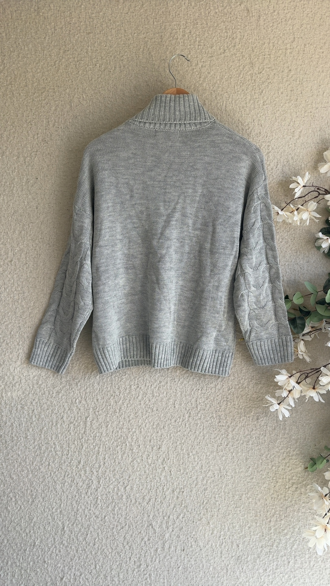 Hepburn Grey Cable Knit Acrylic Turtleneck Sweater UK Small Stylish Fit image 4