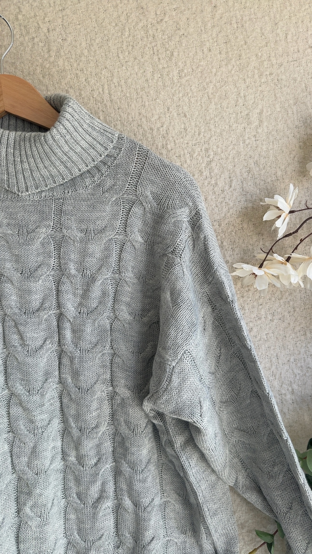 Hepburn Grey Cable Knit Acrylic Turtleneck Sweater UK Small Stylish Fit image 2