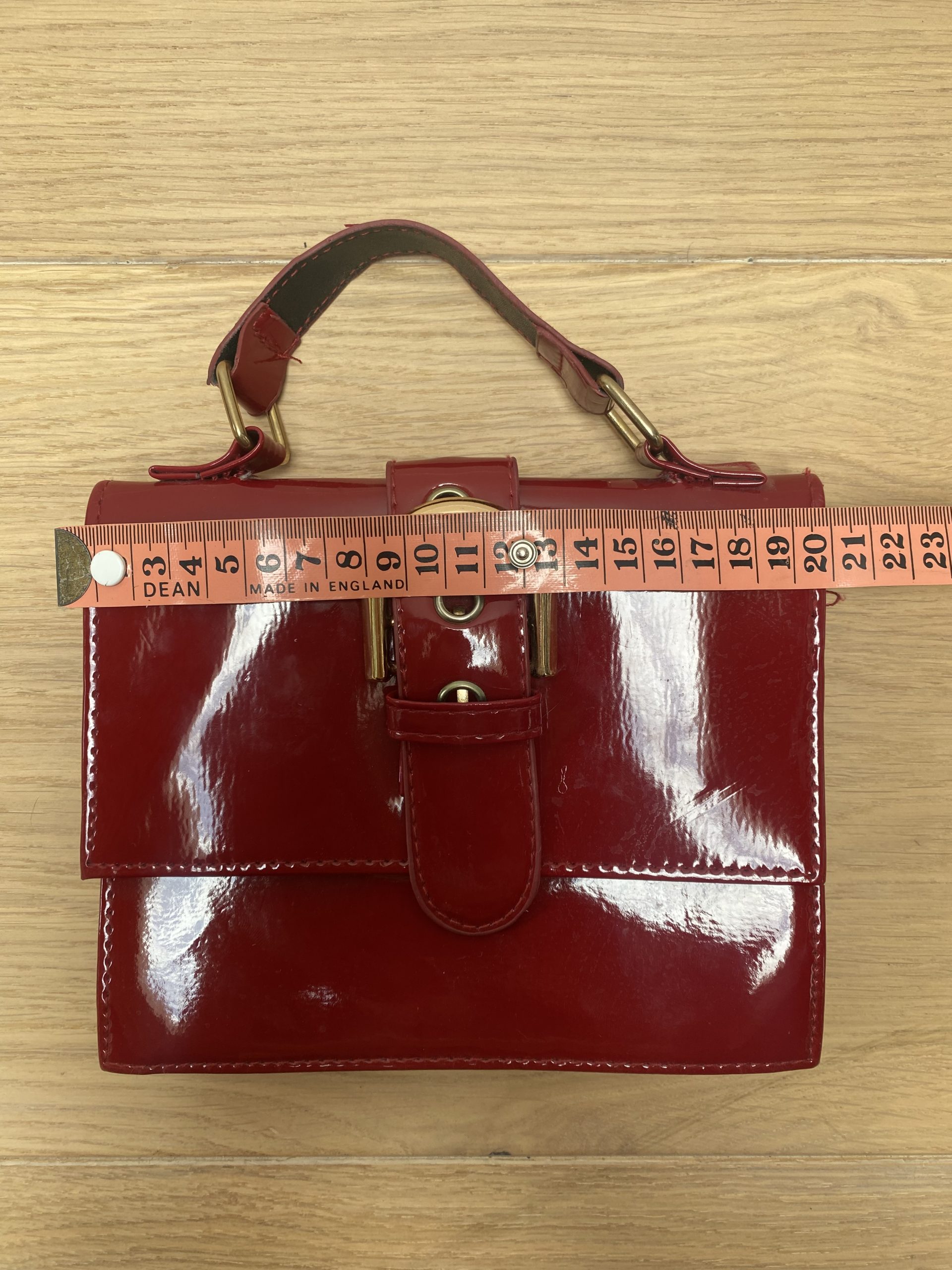 Red Patent Leather Mini Handbag with Gold Buckle image 3