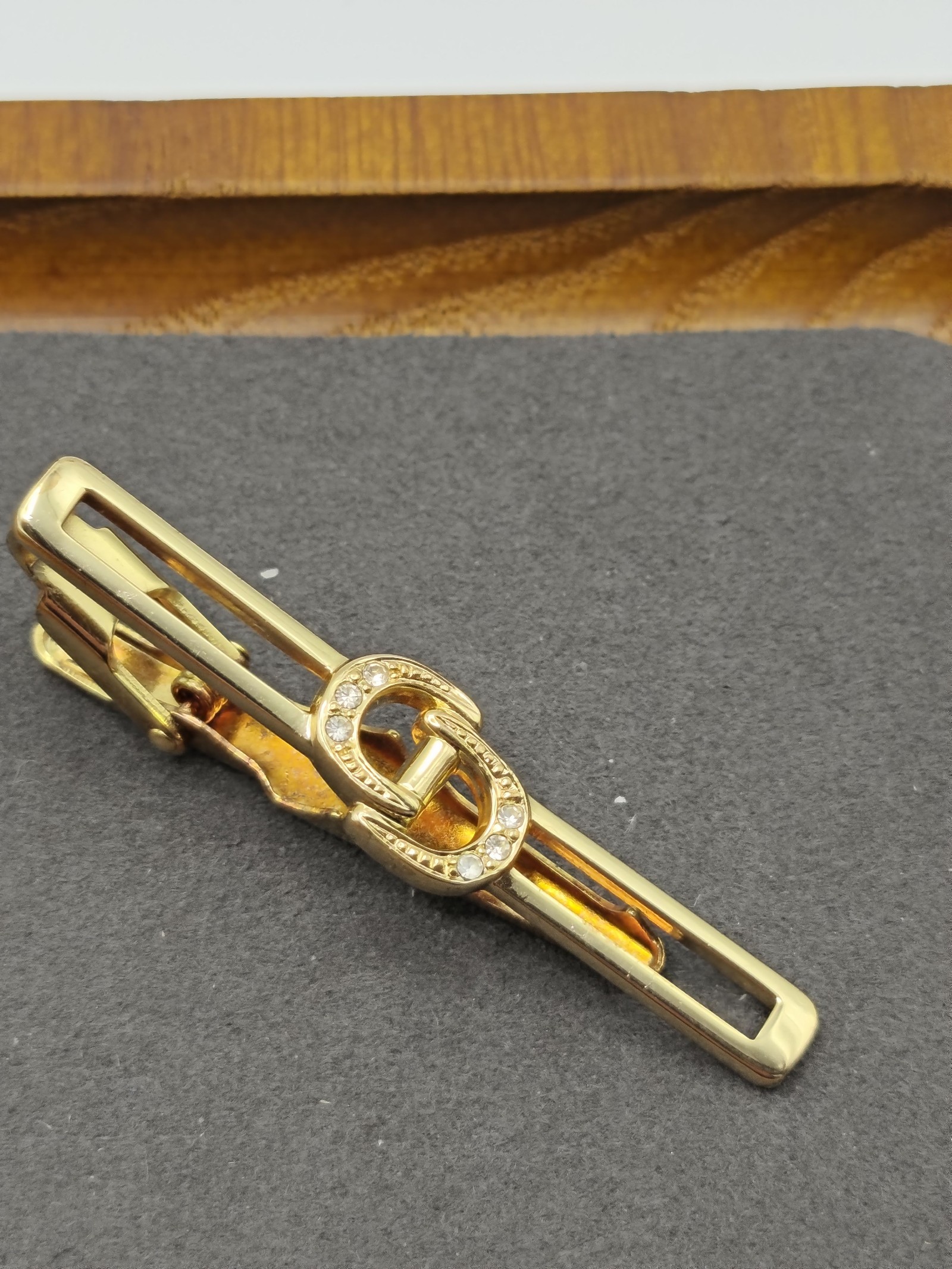 Christian Dior Gold Tone Crystal Link Tie Clip Men Other image 3