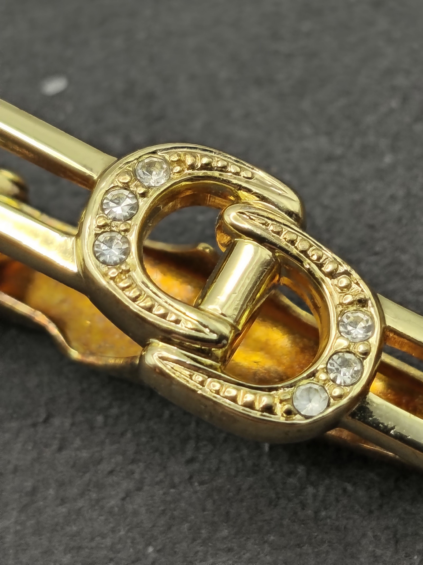 Christian Dior Gold Tone Crystal Link Tie Clip Men Other image 5