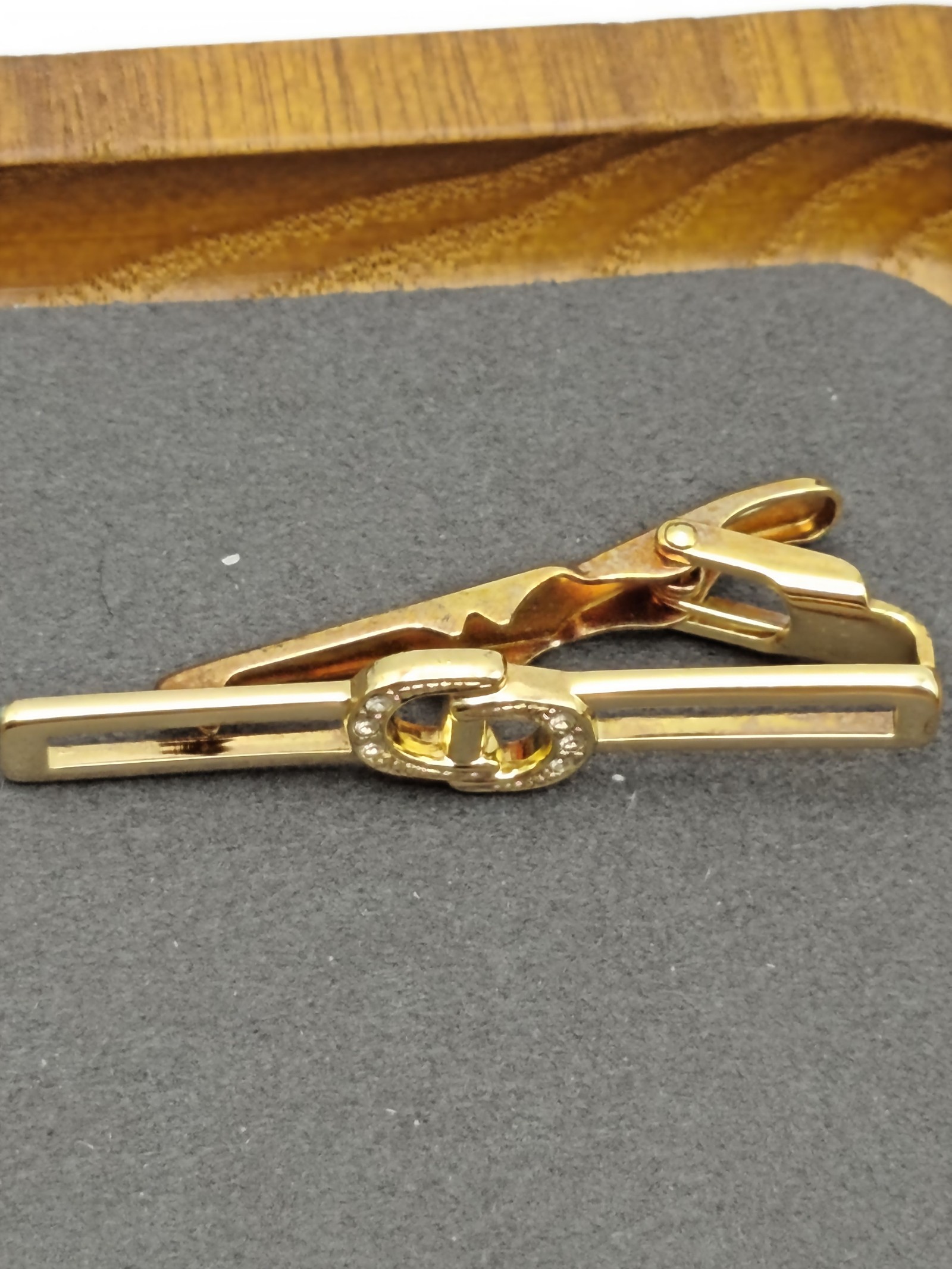 Christian Dior Gold Tone Crystal Link Tie Clip Men Other image 8