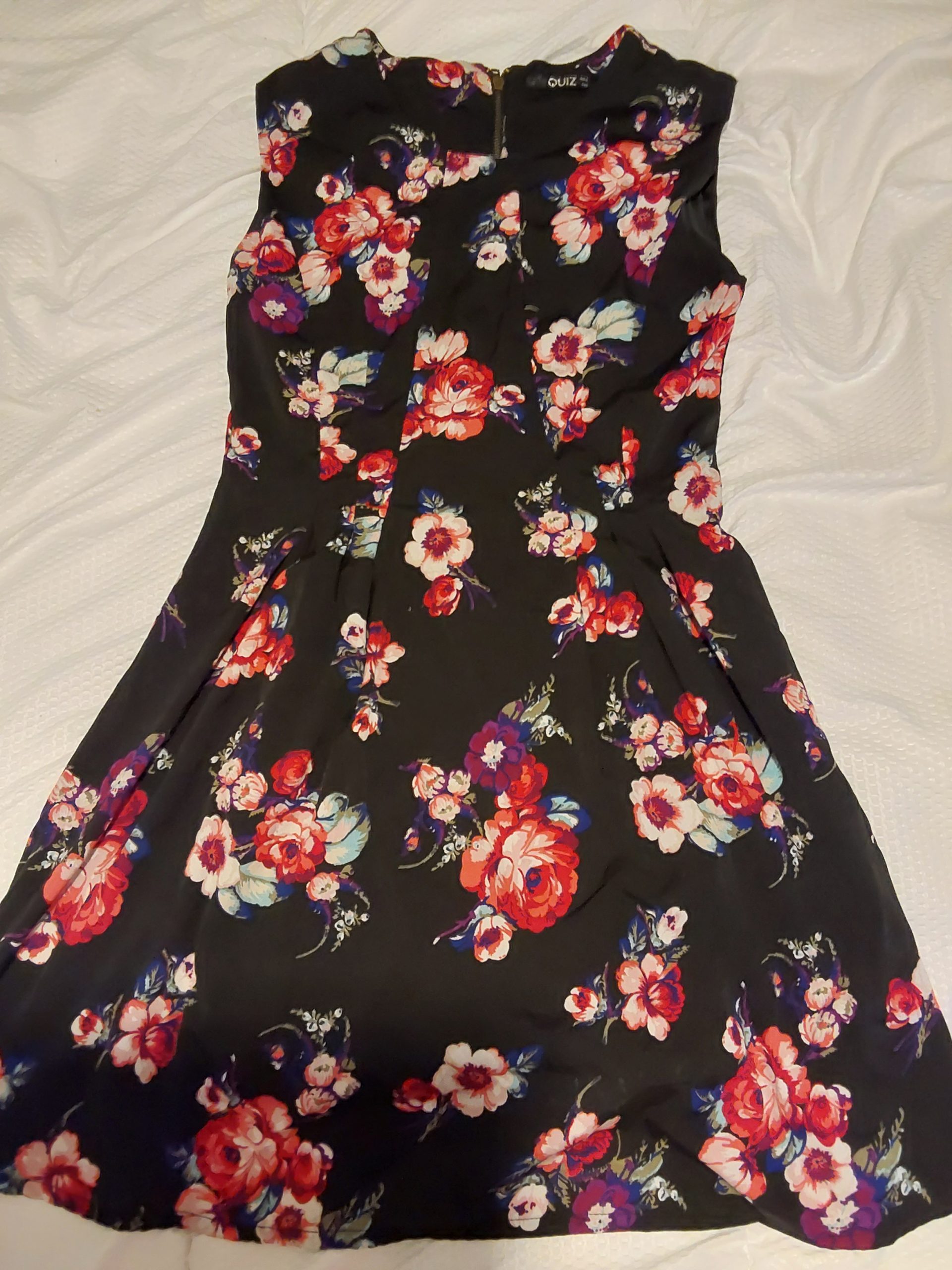 Quiz Black & Multi Floral Print Dress UK Size 8 Y2K Cocktail Party