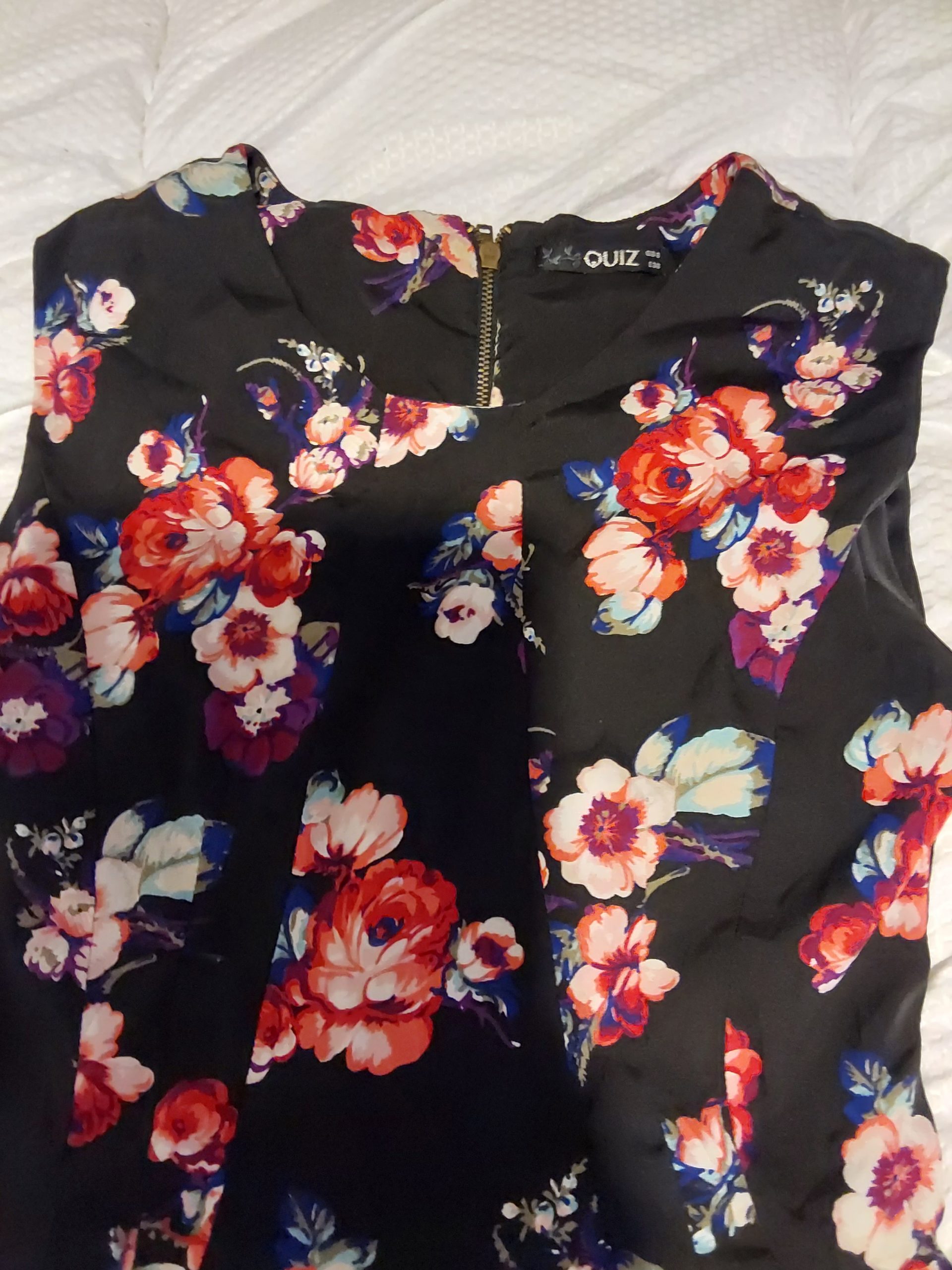 Quiz Black & Multi Floral Print Dress UK Size 8 Y2K Cocktail Party image 2