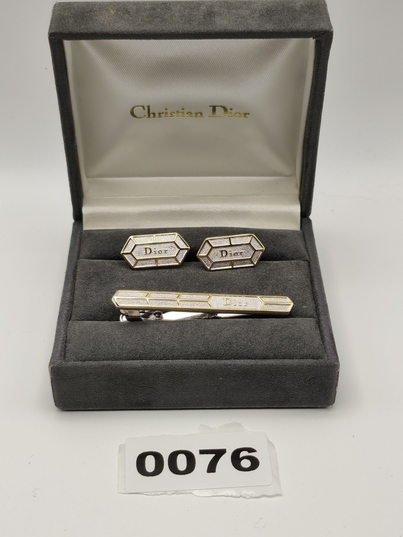 Christian Dior Gold & Silver Tone Cufflinks & Tie Clip Set