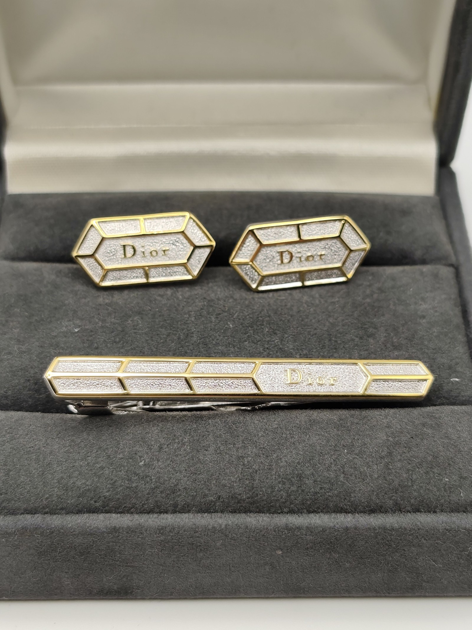 Christian Dior Gold & Silver Tone Cufflinks & Tie Clip Set image 2