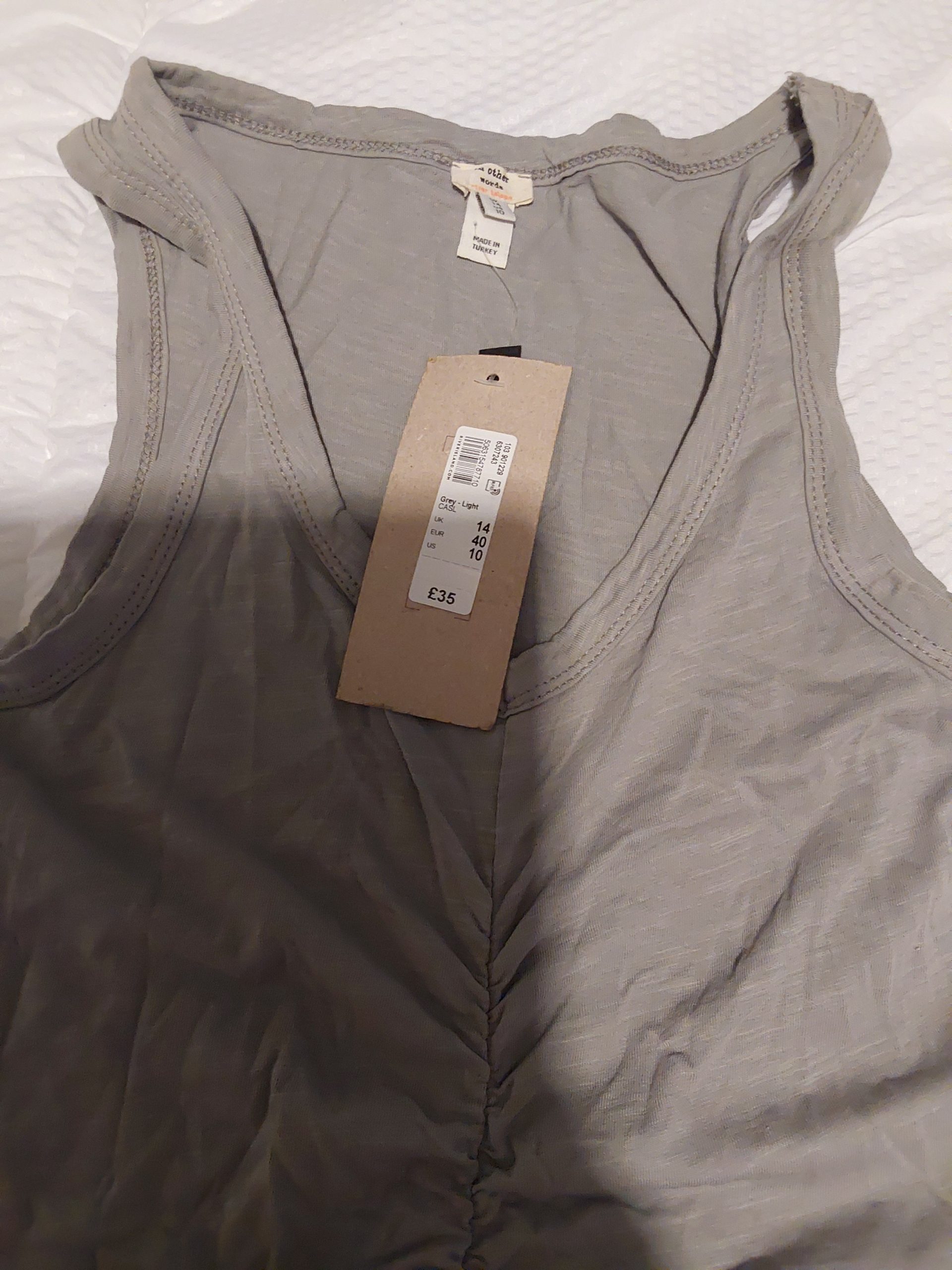 River Island Beige Sleeveless Ruched Dress UK 14 100% Cotton BNWT image 2