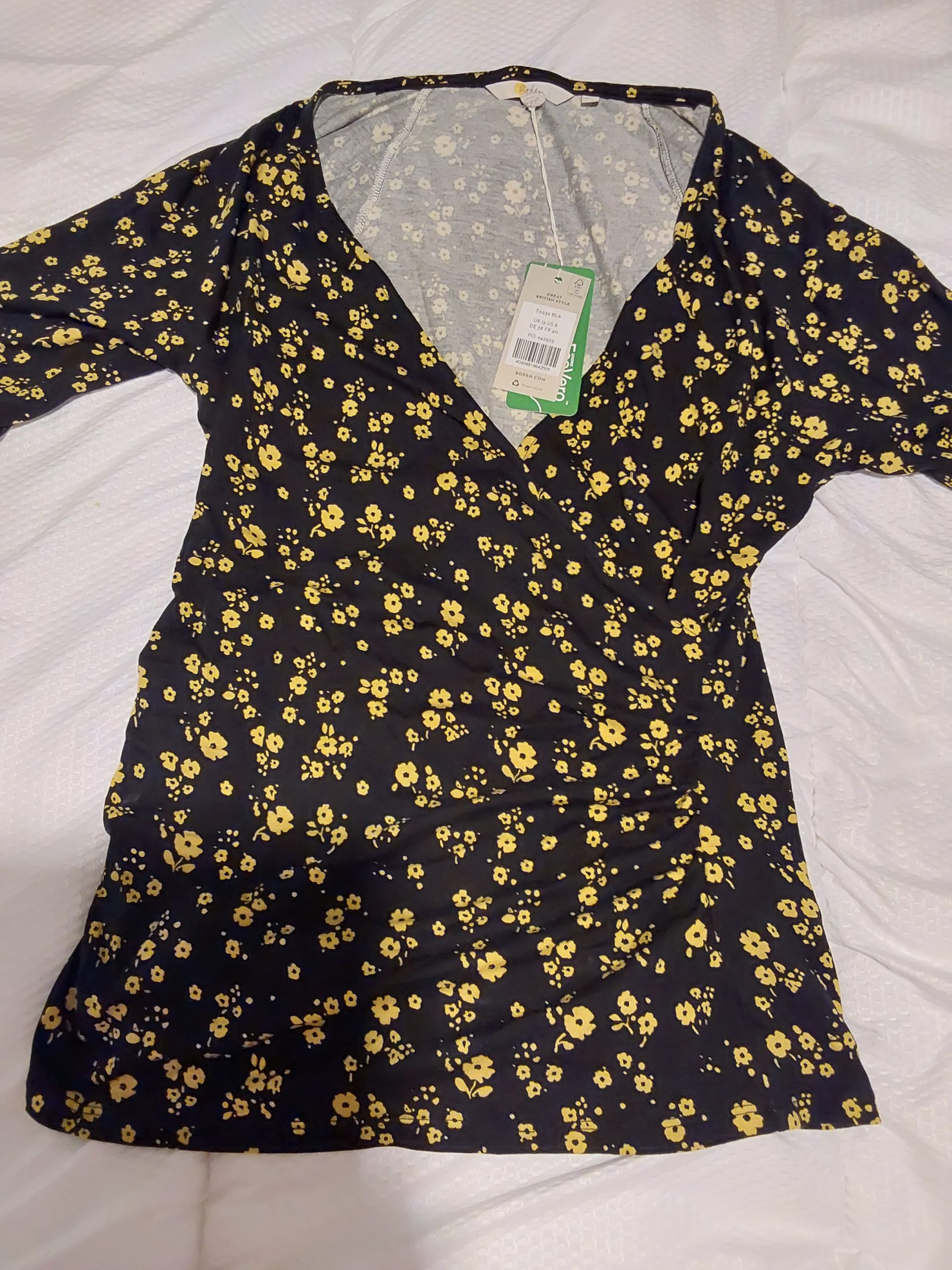 Boden Black & Yellow Floral Print Dress UK Womans Ladies Size 12 BNWT