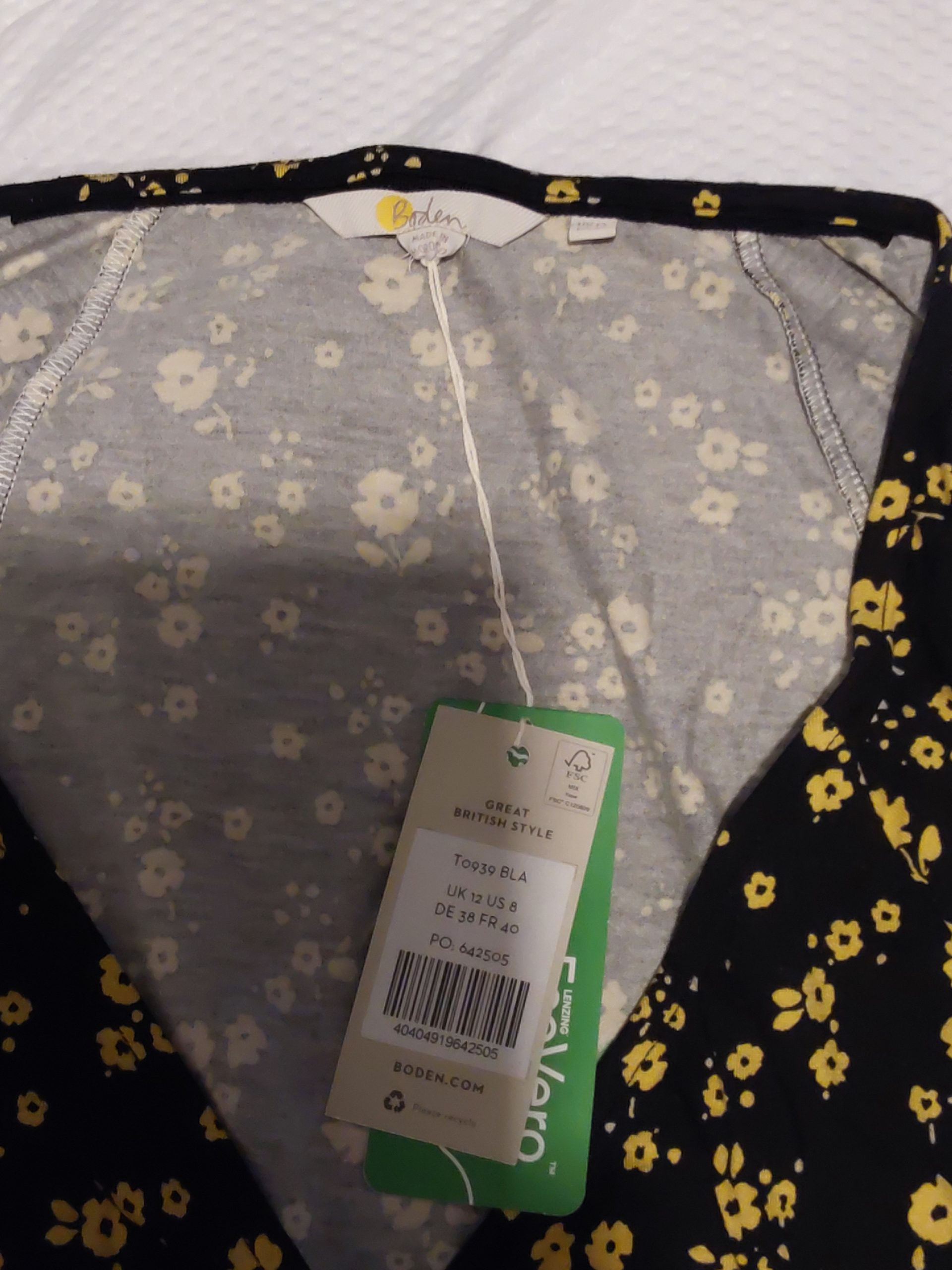 Boden Black & Yellow Floral Print Dress UK Womans Ladies Size 12 BNWT image 3
