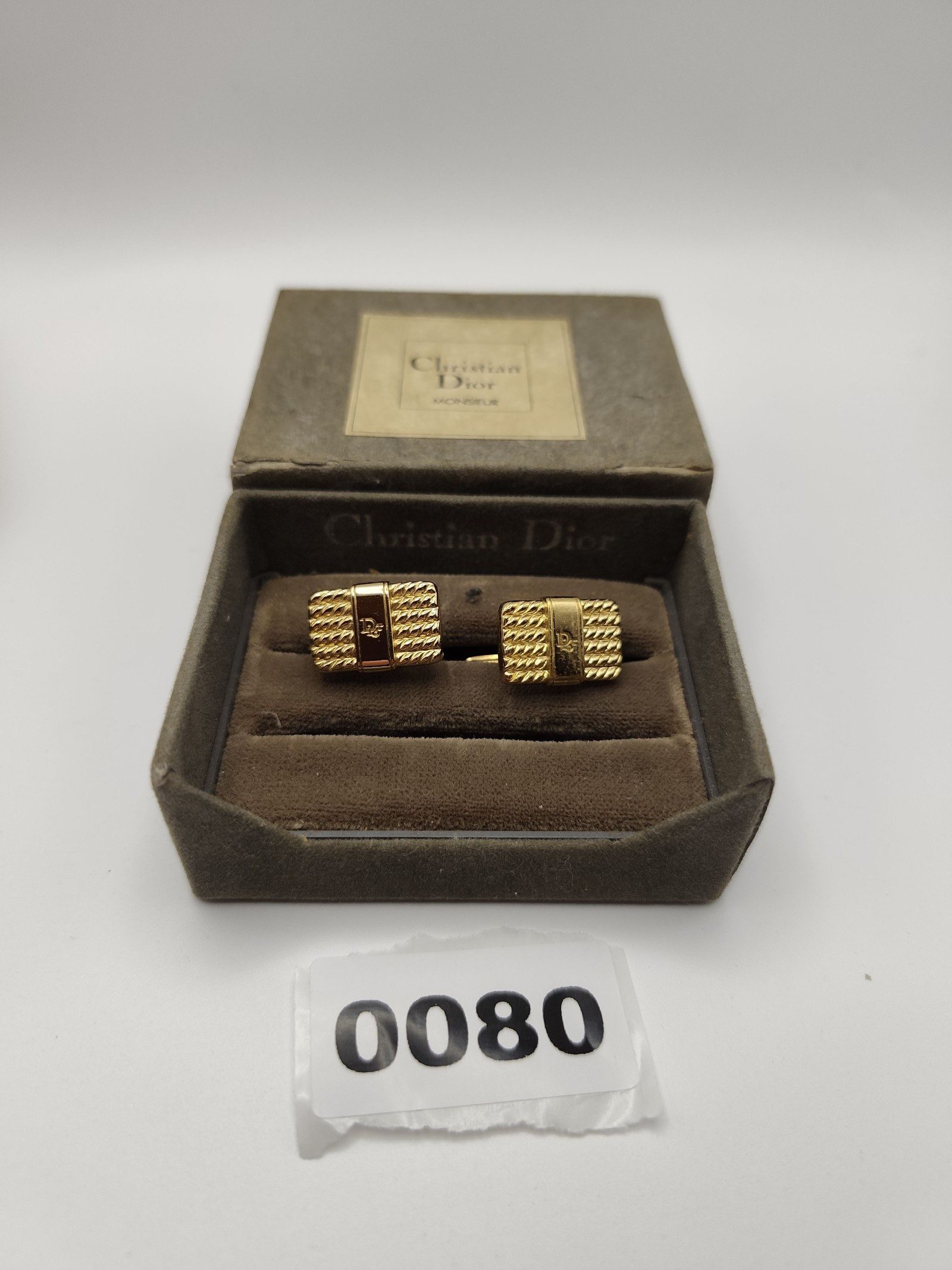 Christian Dior Gold Tone Logo Cufflinks Men Other with Original Box