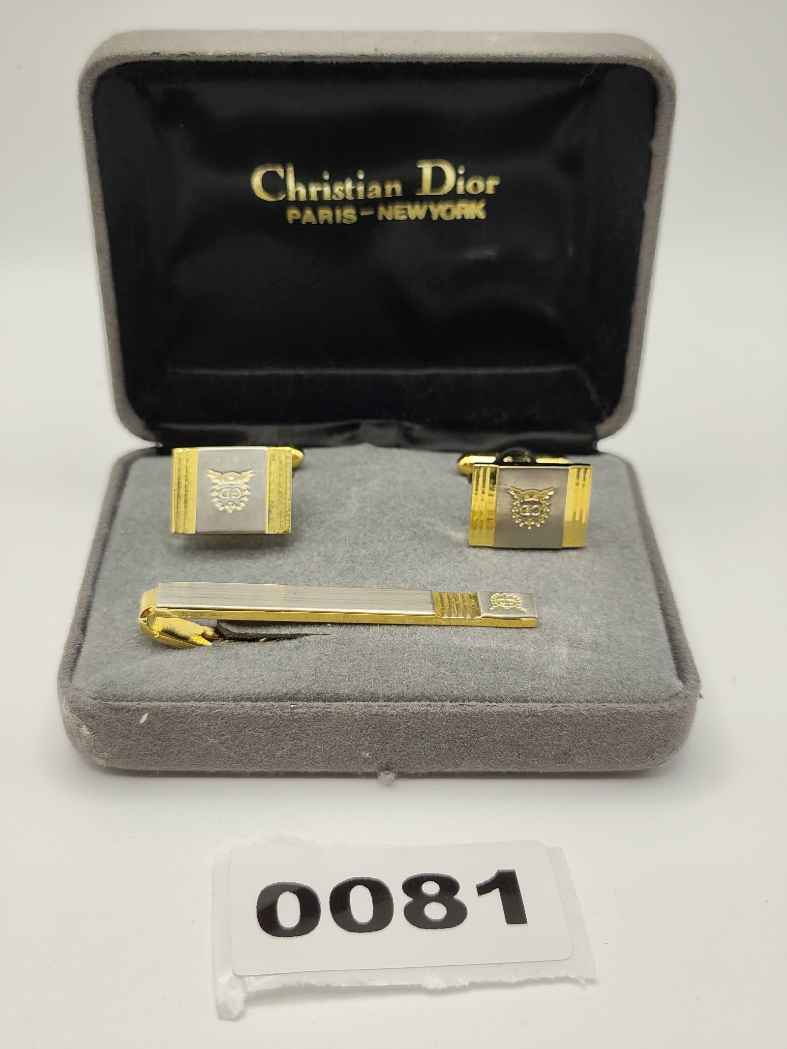 Christian Dior Gold & Silver Cufflinks & Tie Clip Set Men
