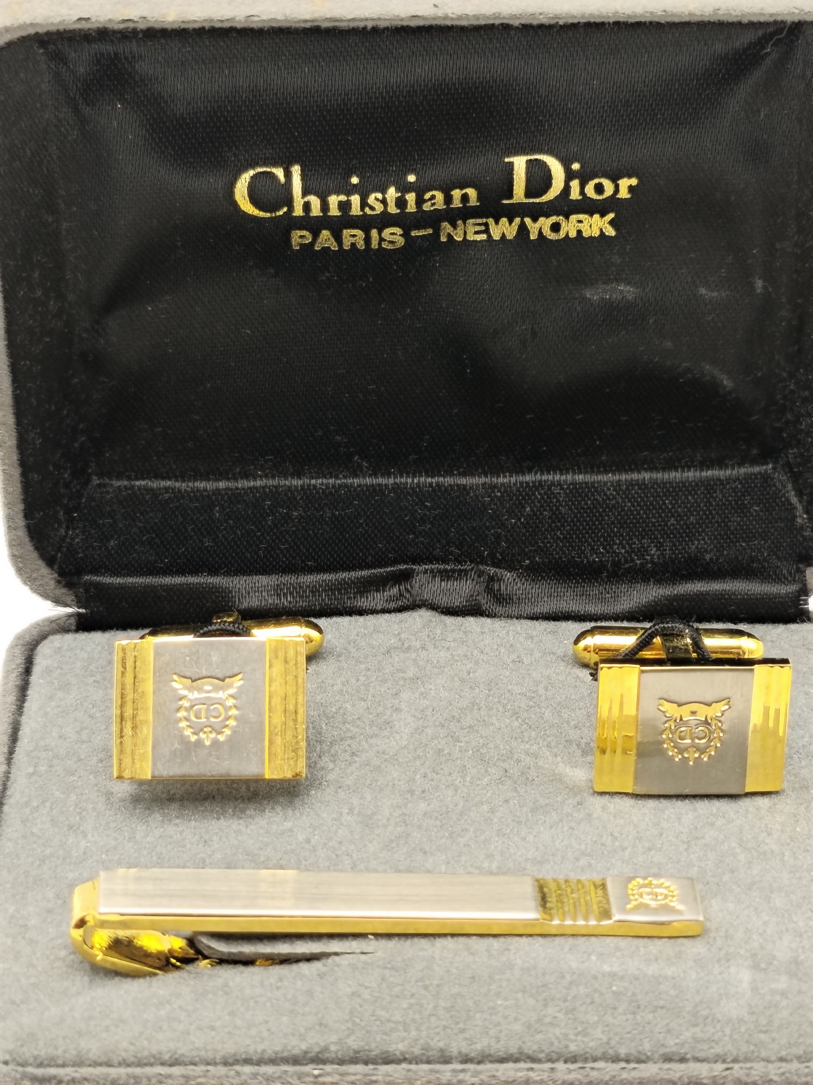 Christian Dior Gold & Silver Cufflinks & Tie Clip Set Men image 2