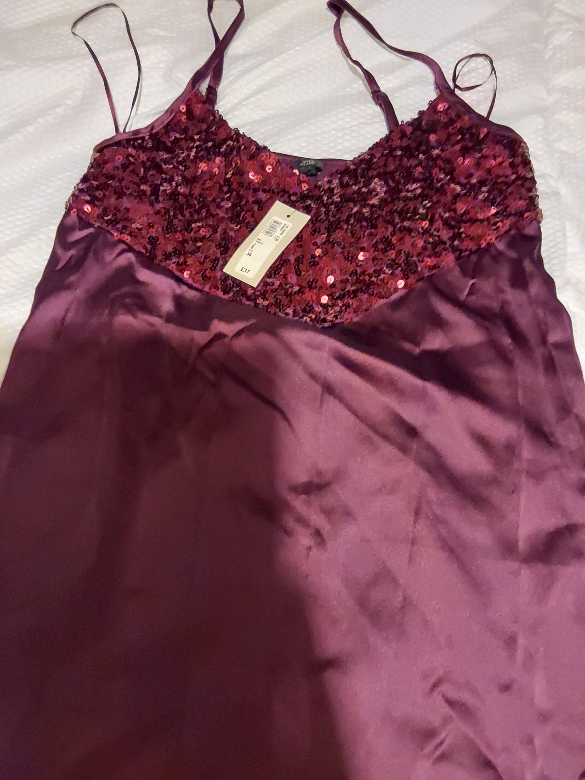 River Island Burgundy Sequin Detail Slip Dress UK Size 8 Party Cocktail Womens image 2