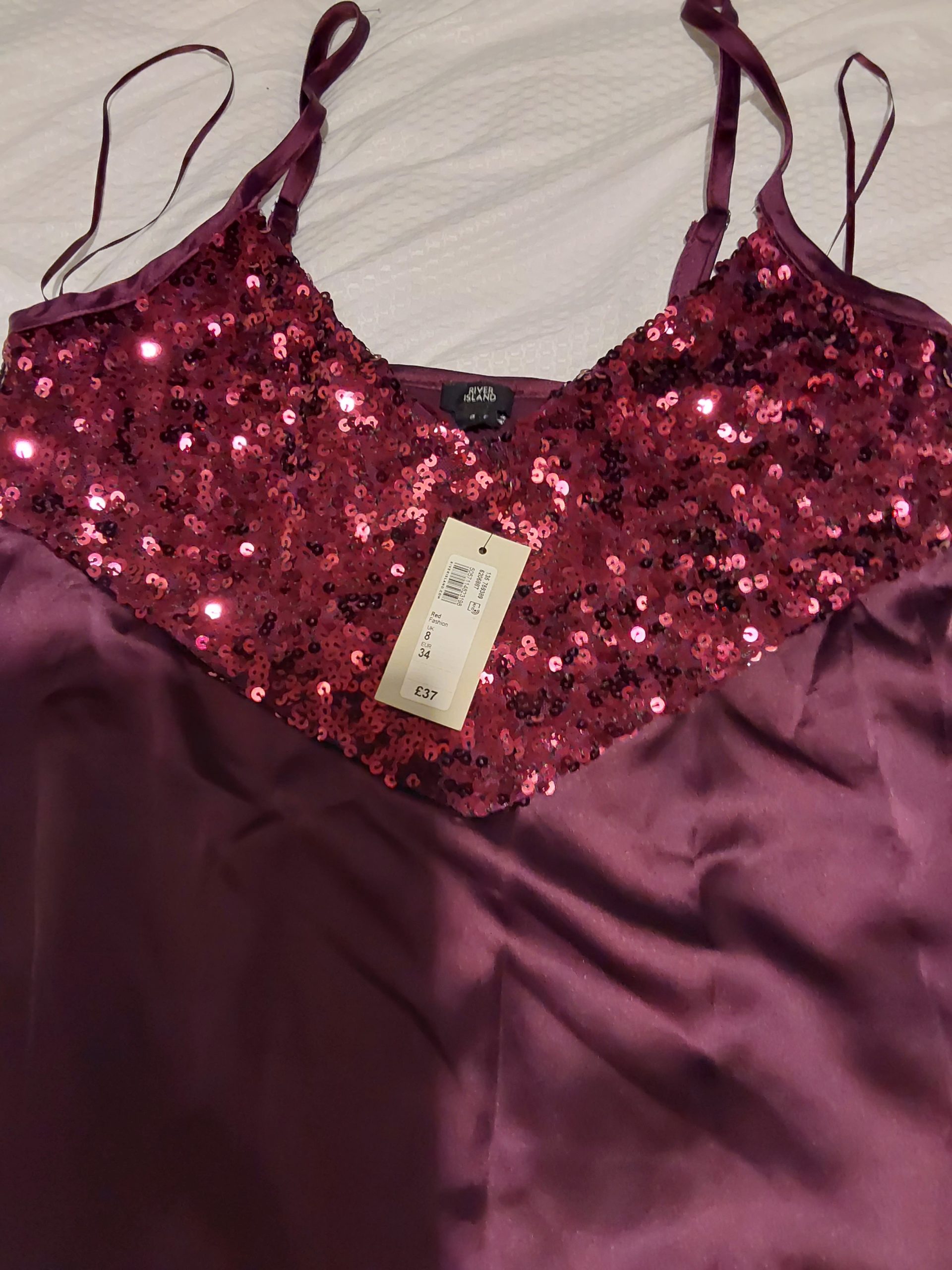River Island Burgundy Sequin Detail Slip Dress UK Size 8 Party Cocktail Womens image 3