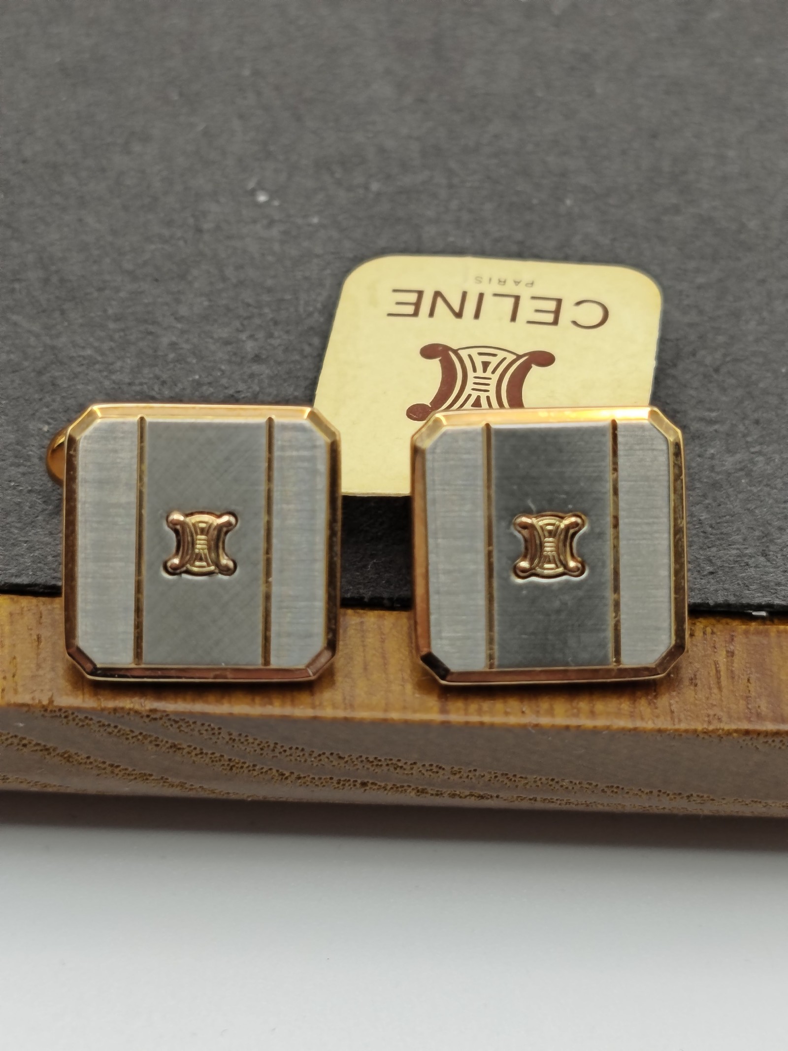 Celine Gold & Silver Tone Tie Clip & Cufflinks Set image 4