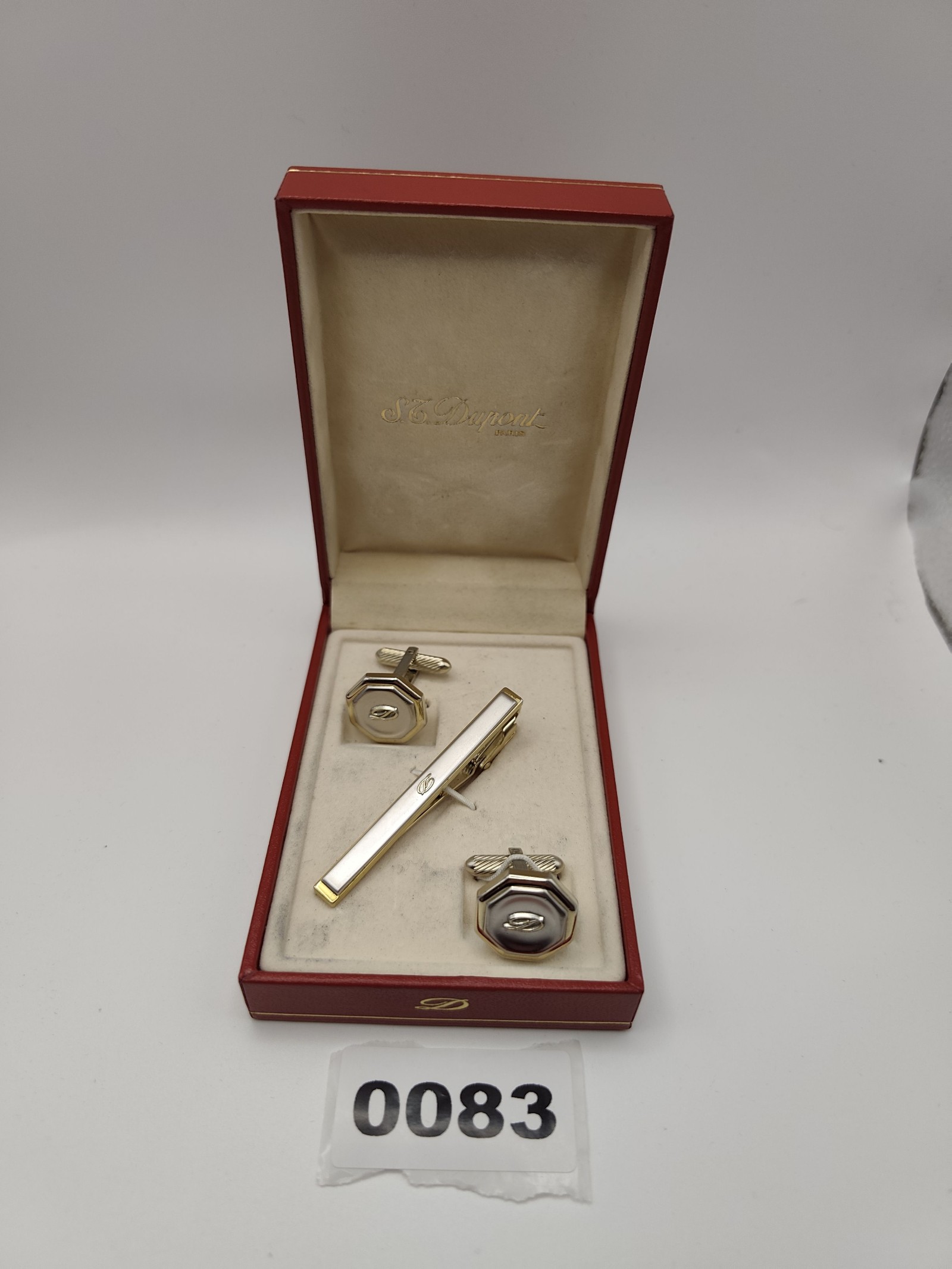 S.T. Dupont Gold & Silver Octagonal Cufflinks & Tie Clip Set Other