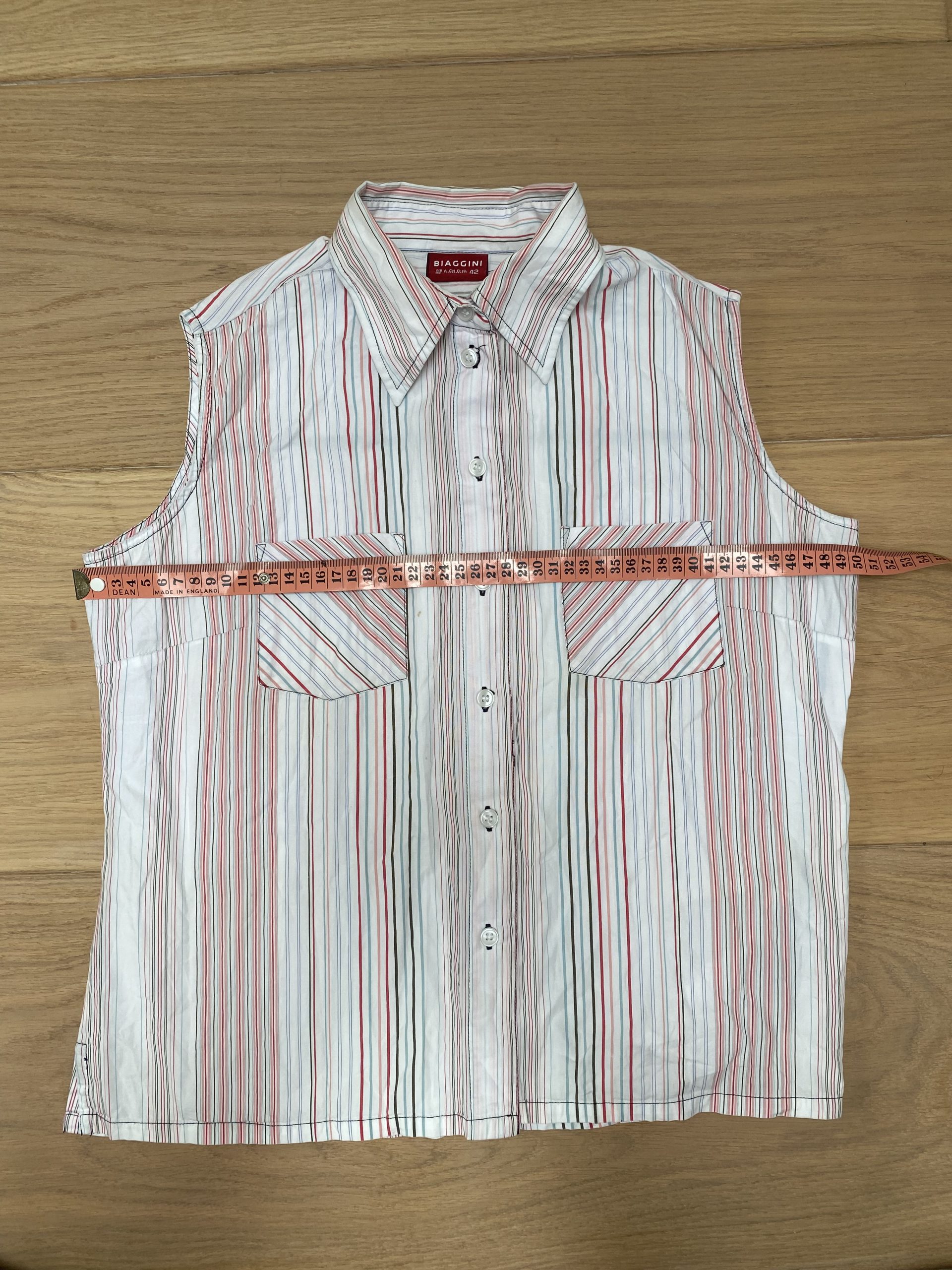 Biaggini White & Red Striped Sleeveless Shirt Size 14 image 2