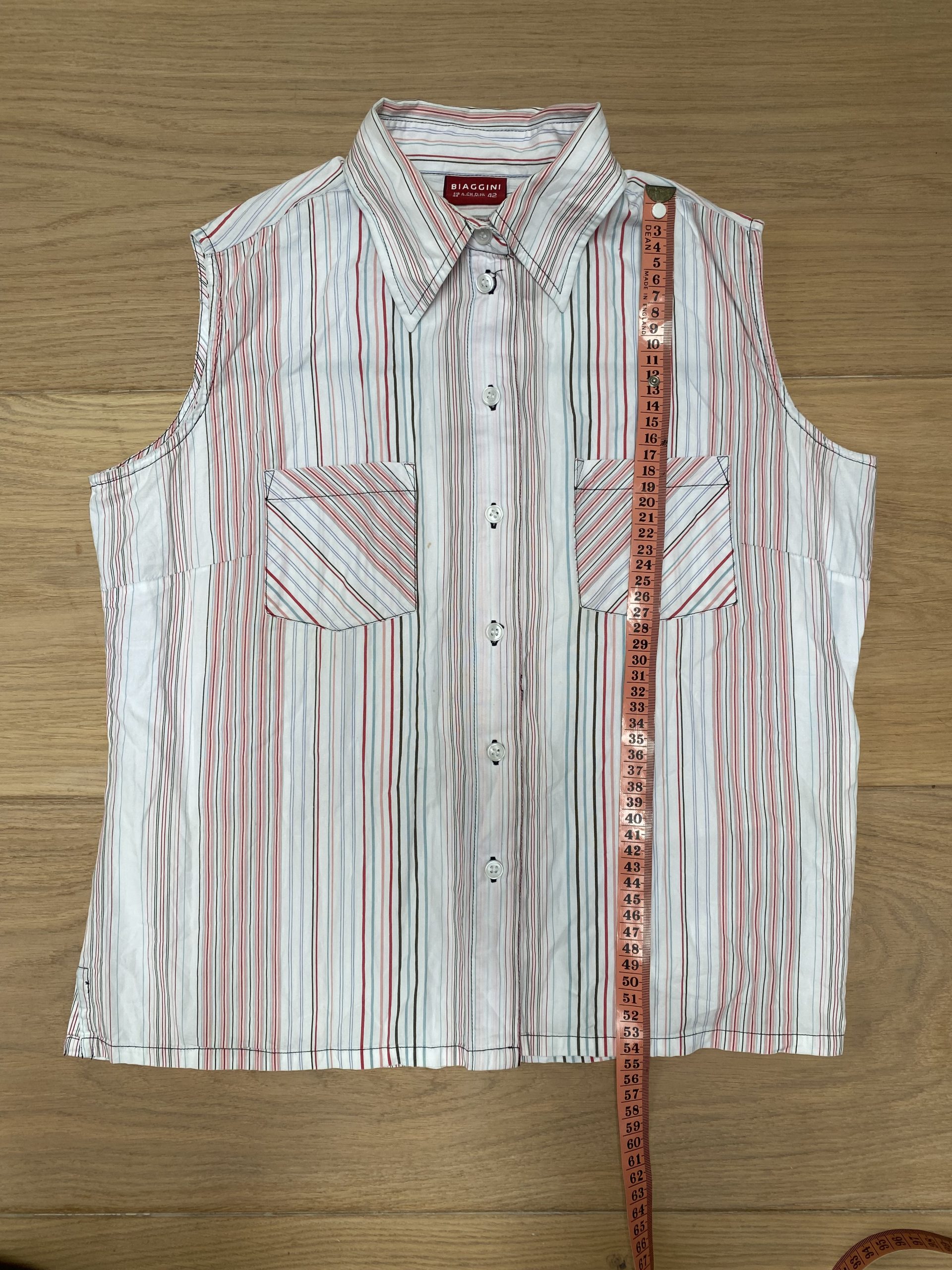Biaggini White & Red Striped Sleeveless Shirt Size 14 image 3