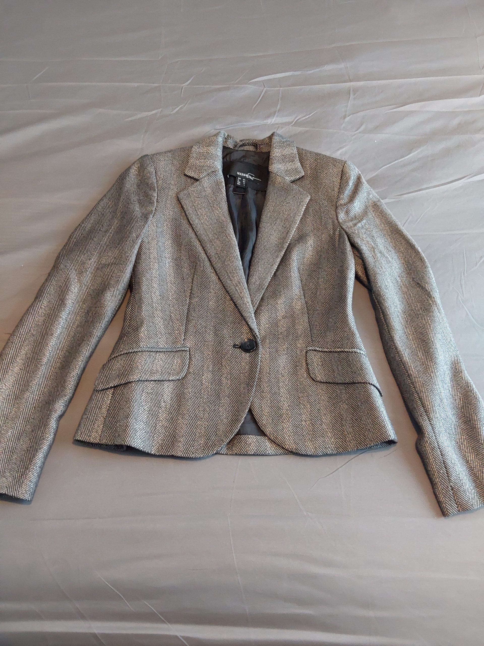 Mango Grey Herringbone Blazer Ladies UK SIze 6 Tailored Fit Womans image 2