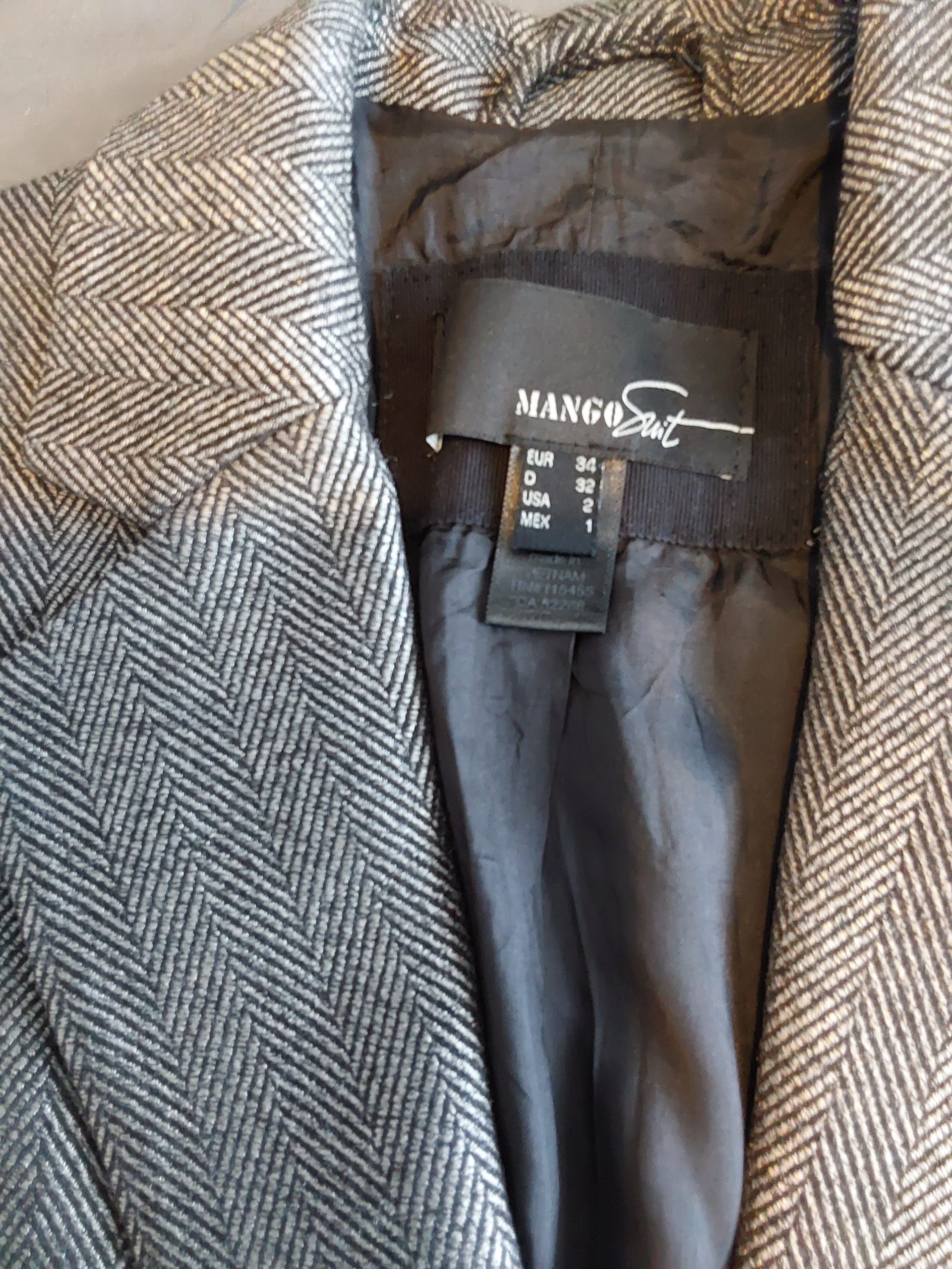 Mango Grey Herringbone Blazer Ladies UK SIze 6 Tailored Fit Womans image 3