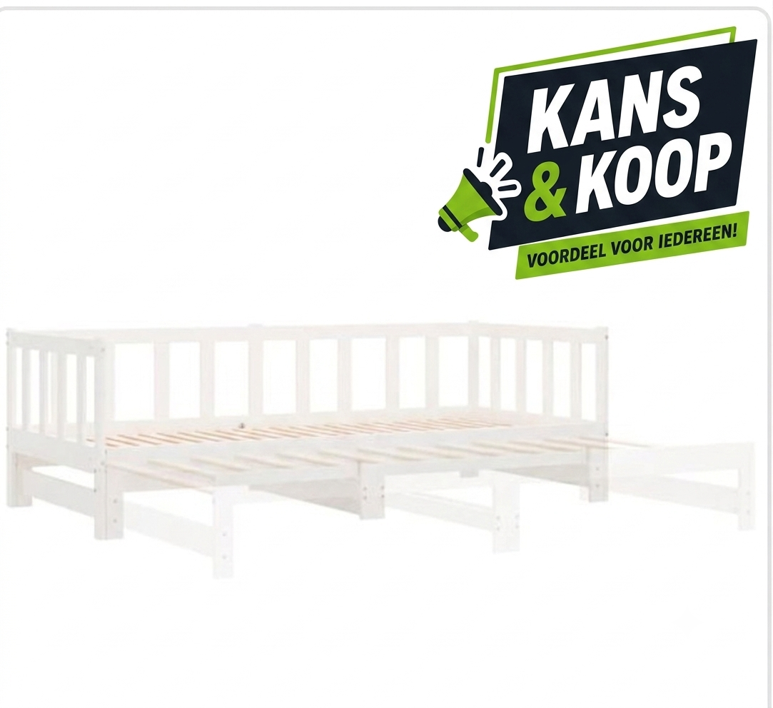 NIEUW Uittrekbaar Bed / Bedbank (203,5 x 183 cm) – Wit Massief Hout