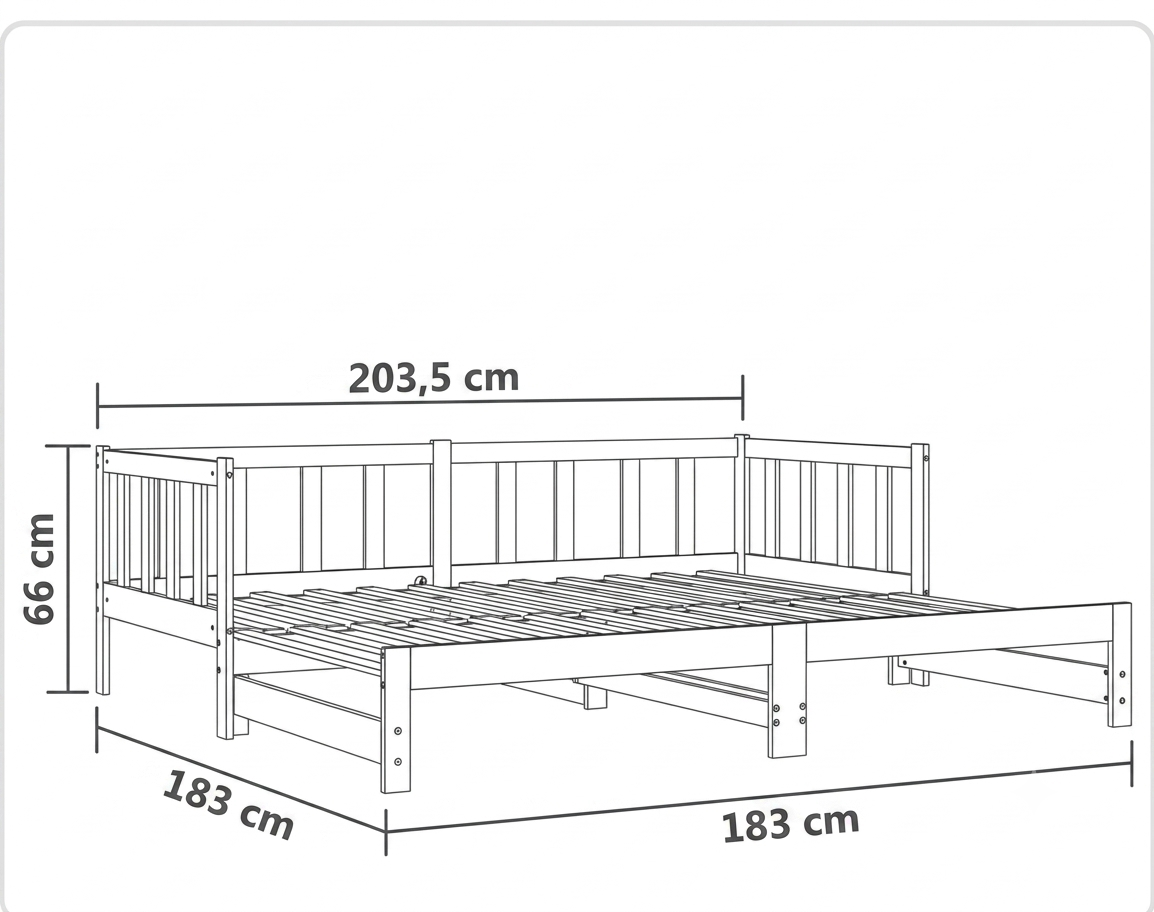 NIEUW Uittrekbaar Bed / Bedbank (203,5 x 183 cm) – Wit Massief Hout image 2
