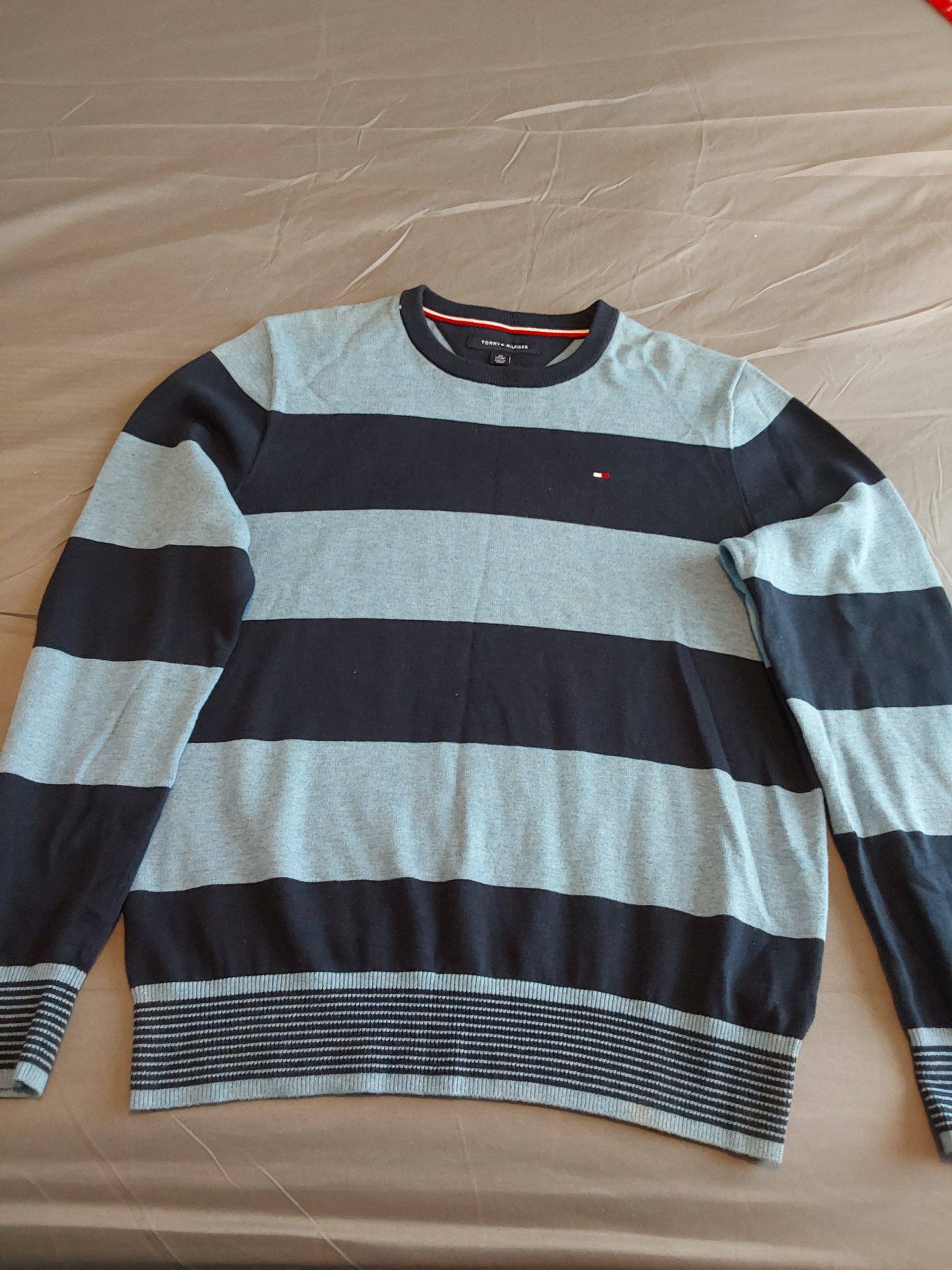 Tommy Hilfiger Black & Grey Striped Cotton Sweater XS Mens Extra Small