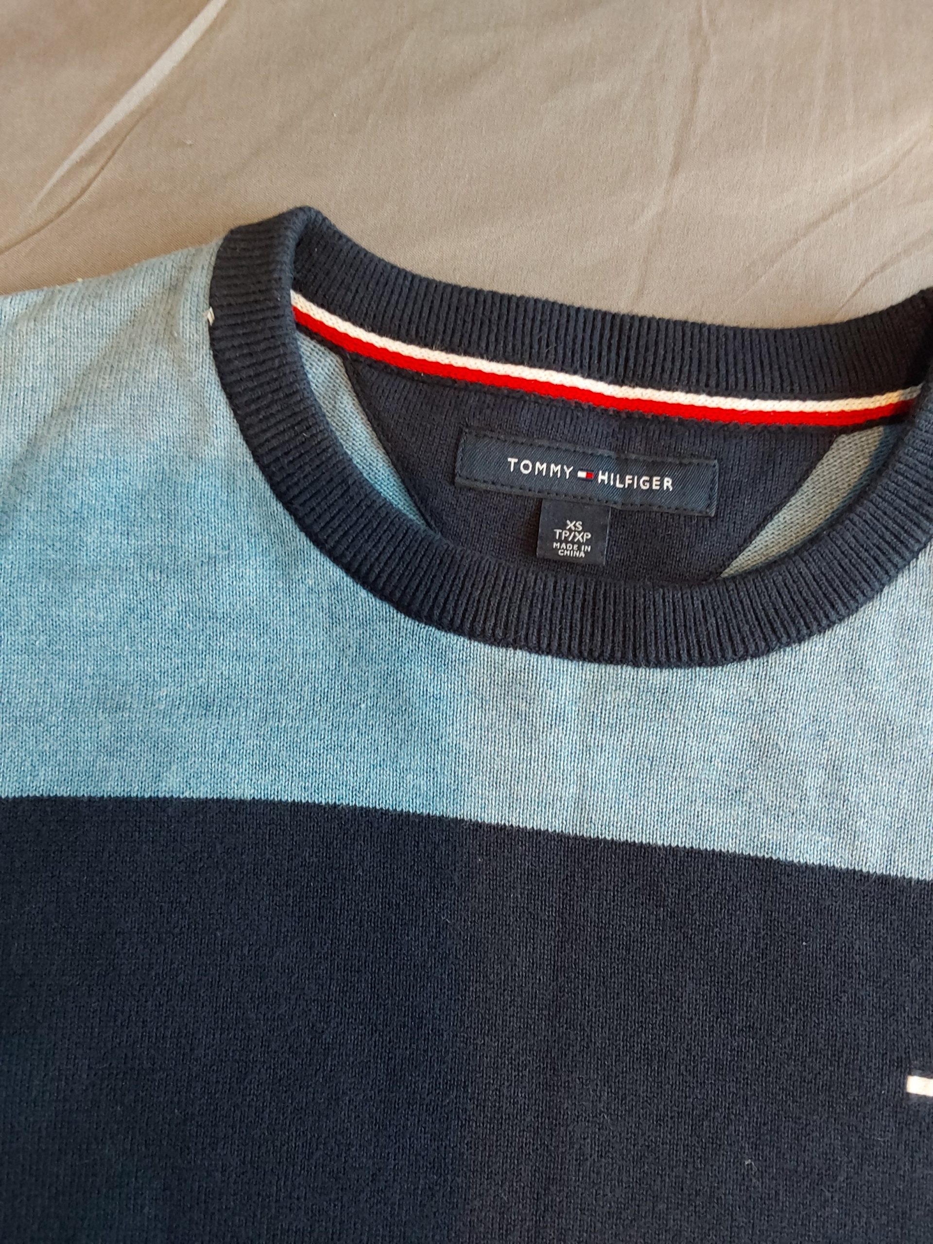 Tommy Hilfiger Black & Grey Striped Cotton Sweater XS Mens Extra Small image 2