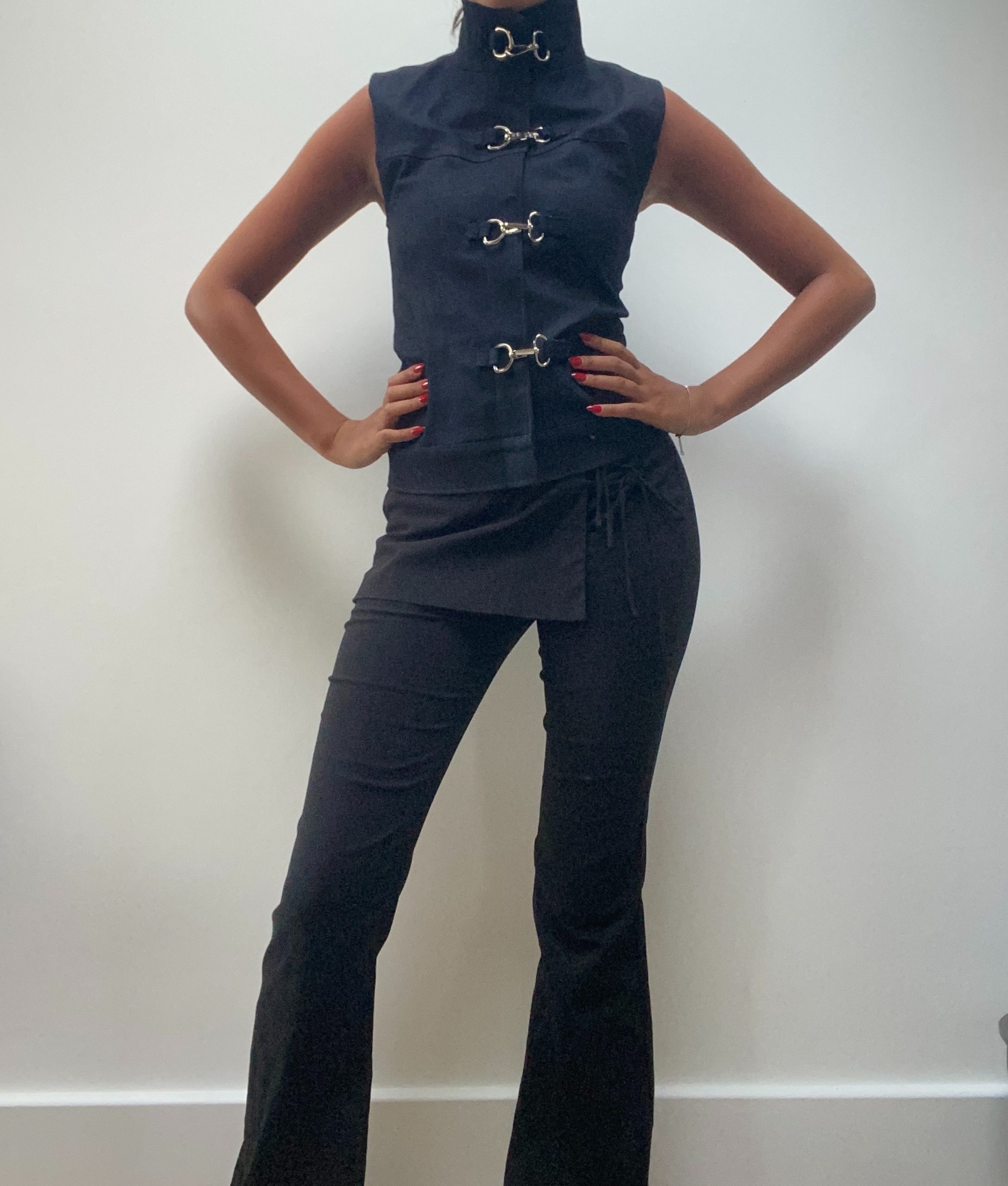 Y2K Black Flare Leg Wraparound Skirt Trousers size S