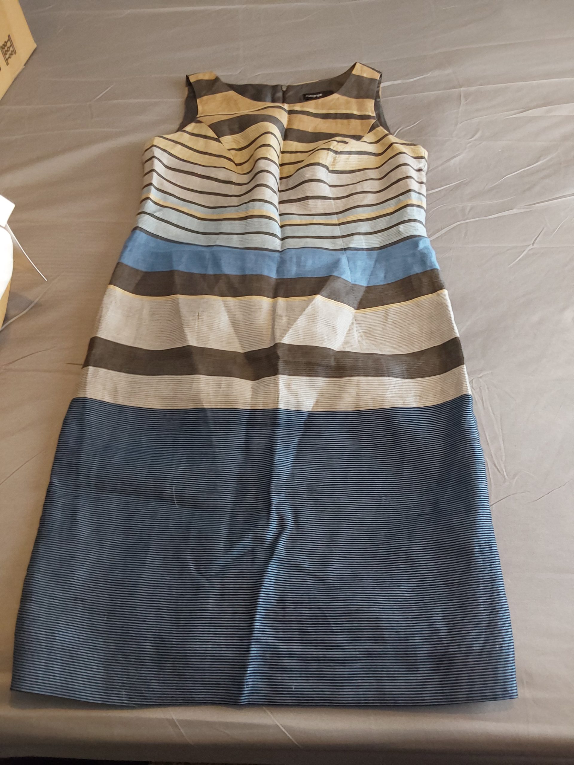 Autograph Marks & Spencers Blue Brown & Beige Striped Sleeveless Dress UK 10 Y2K