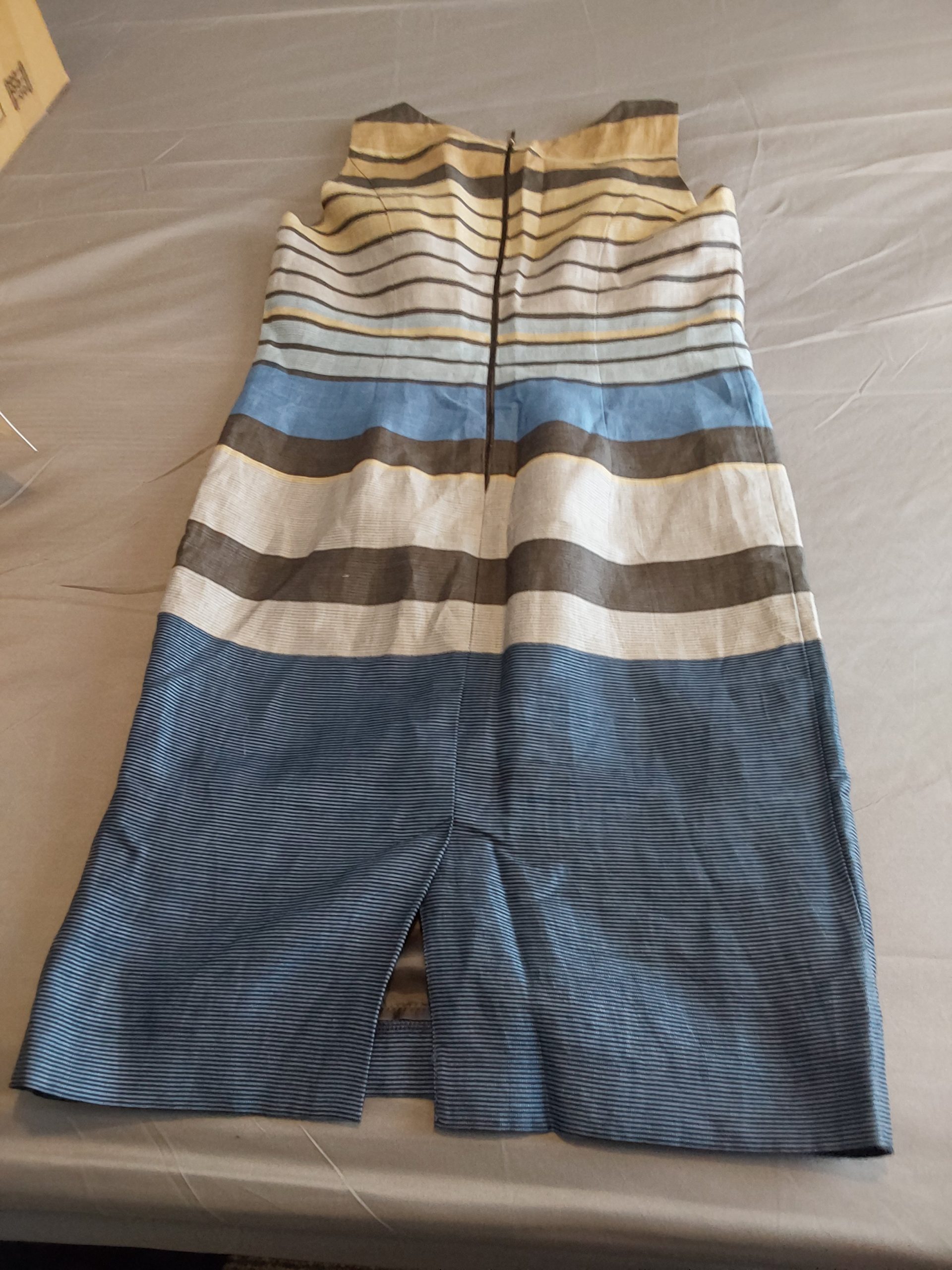 Autograph Marks & Spencers Blue Brown & Beige Striped Sleeveless Dress UK 10 Y2K image 4