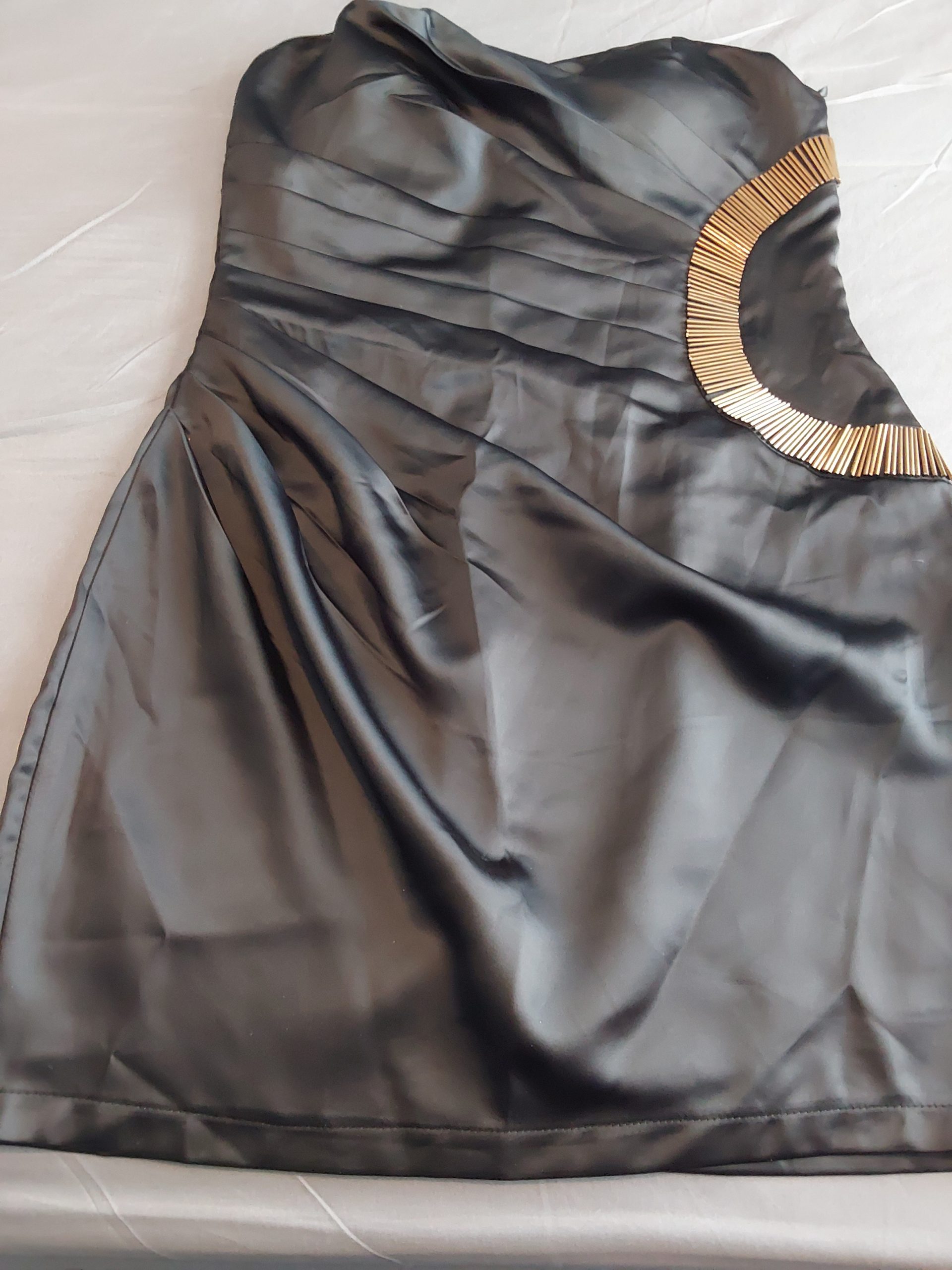 AX Paris Black & Gold Satin Dress S Beaded Neckline Ladies Cocktail Party
