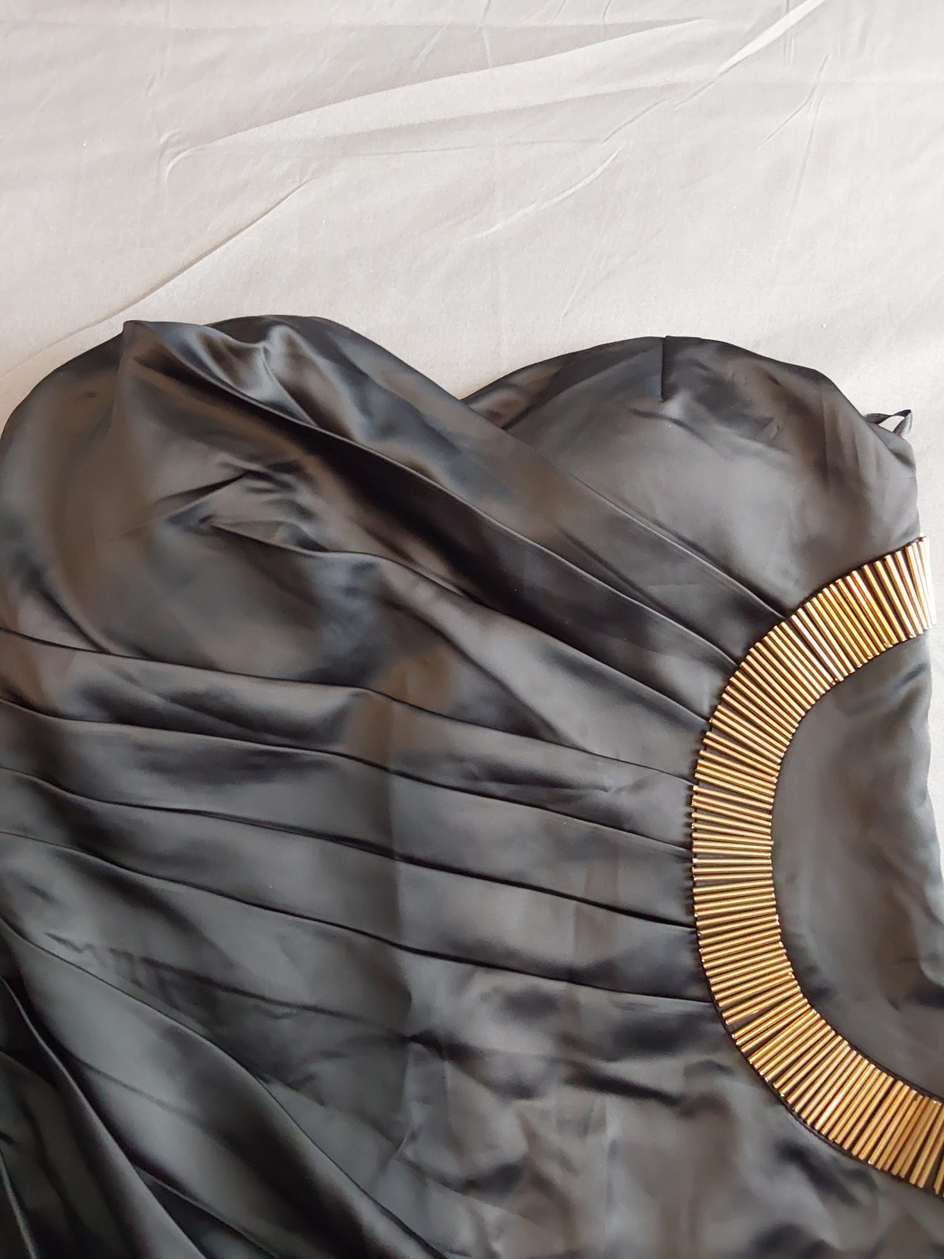AX Paris Black & Gold Satin Dress S Beaded Neckline Ladies Cocktail Party image 2