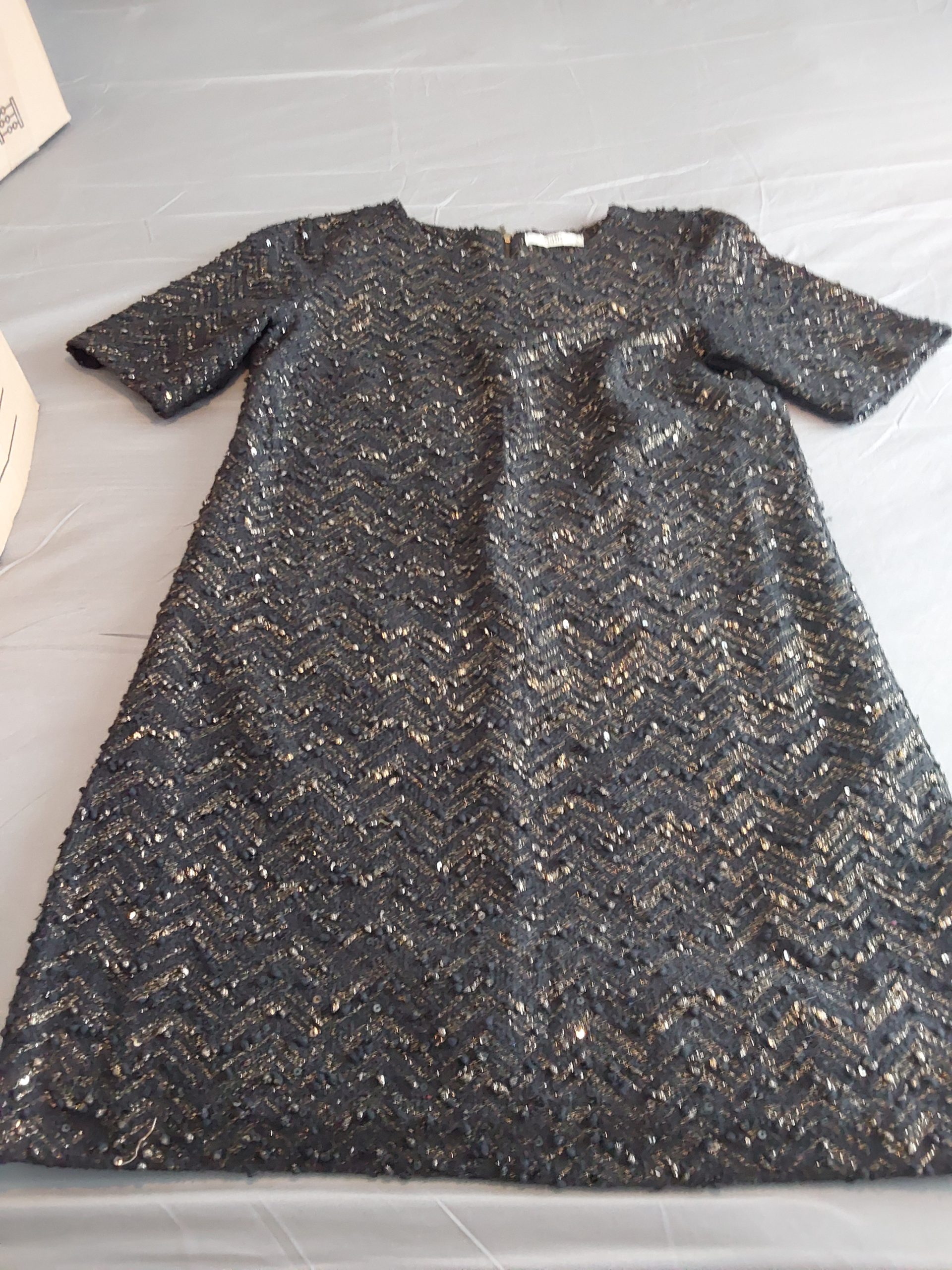 Oasis Black & Gold Sequin Short Sleeve Dress Medium Y2K Party Ladies Womans