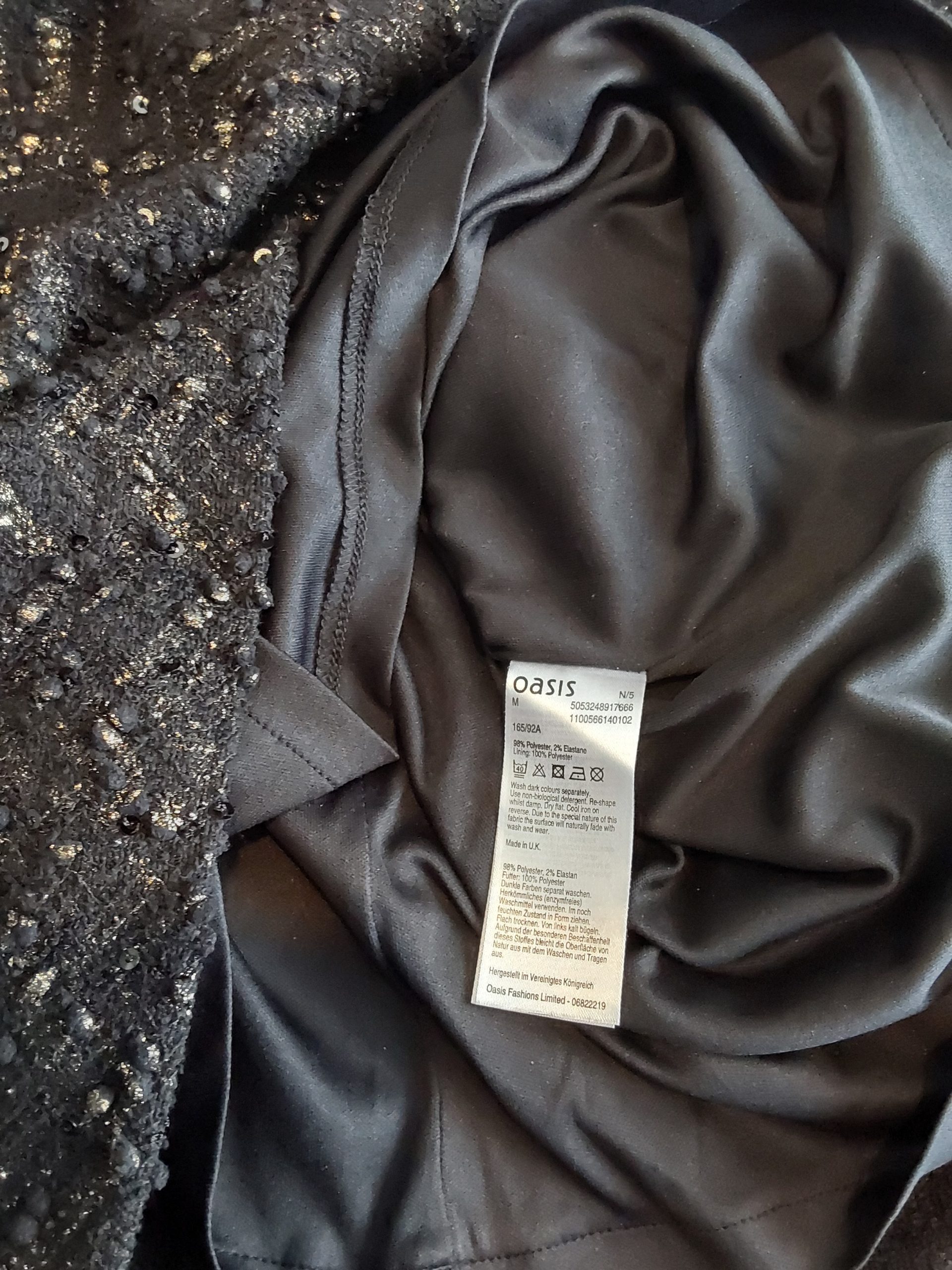 Oasis Black & Gold Sequin Short Sleeve Dress Medium Y2K Party Ladies Womans image 3