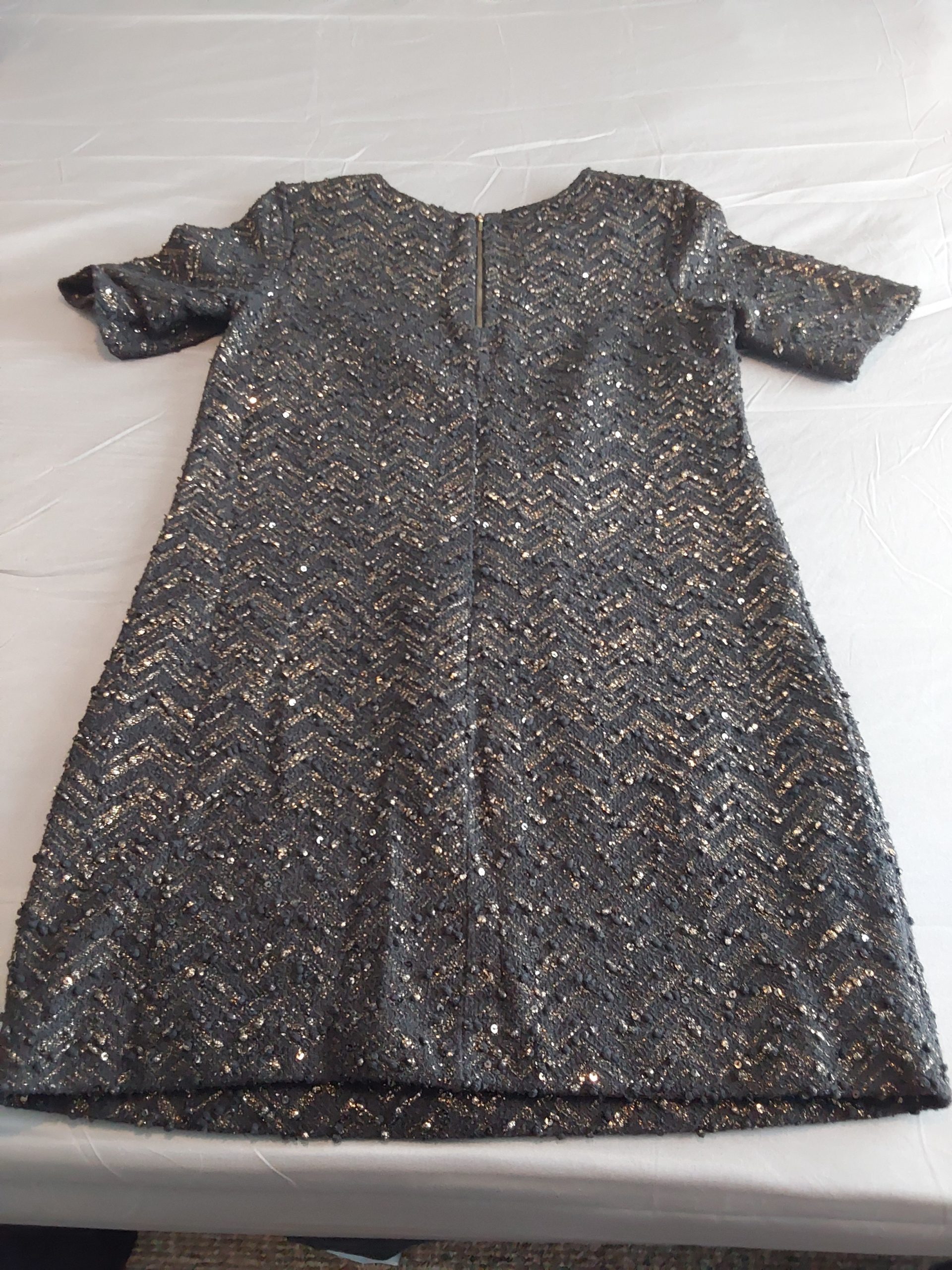 Oasis Black & Gold Sequin Short Sleeve Dress Medium Y2K Party Ladies Womans image 4