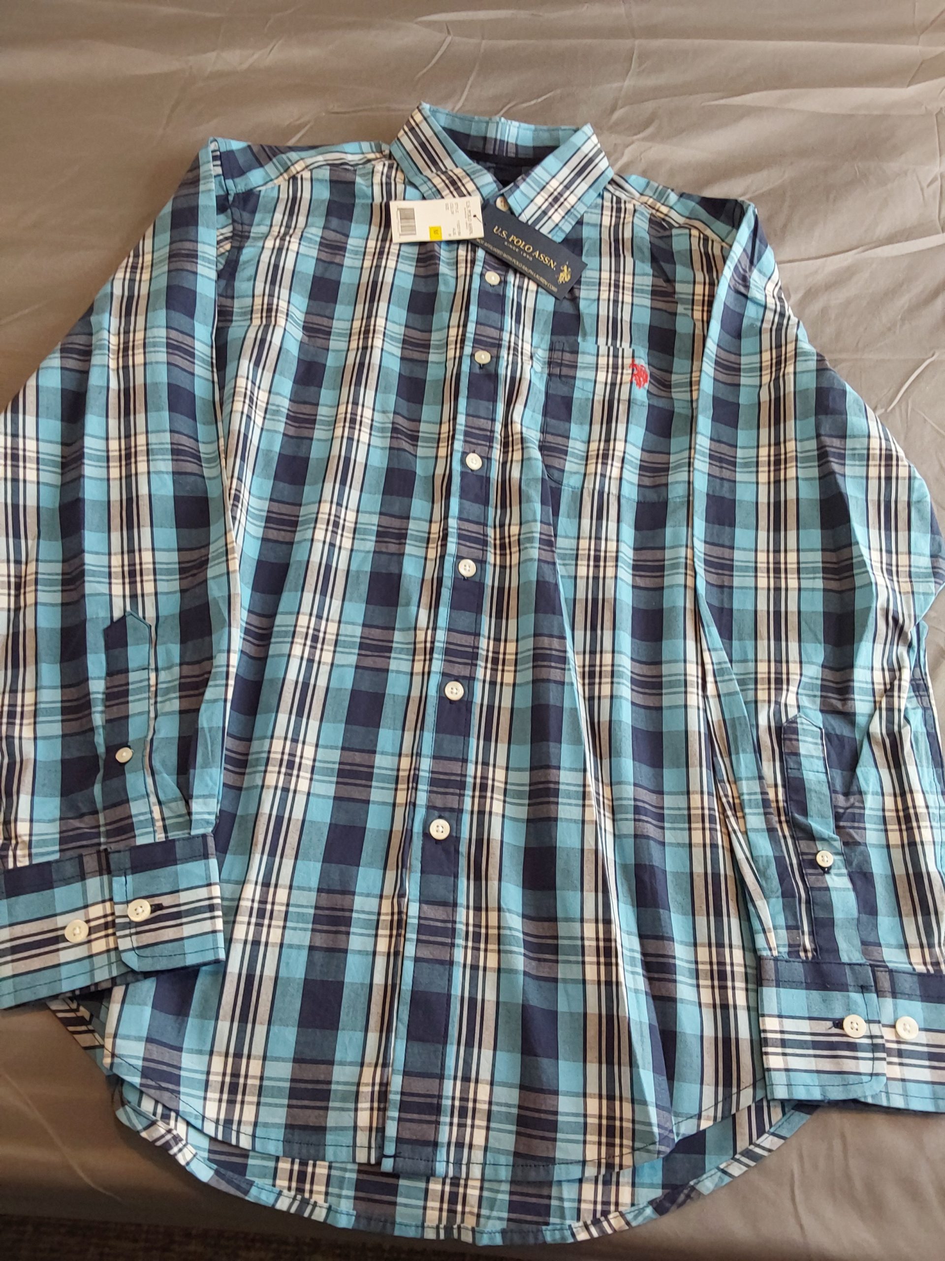 U.S. Polo Assn. Men's Blue & Navy Plaid Shirt Medium New 100% Cotton