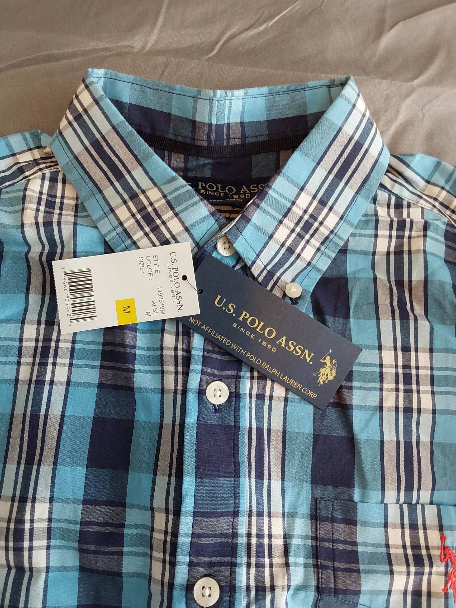 U.S. Polo Assn. Men's Blue & Navy Plaid Shirt Medium New 100% Cotton image 2