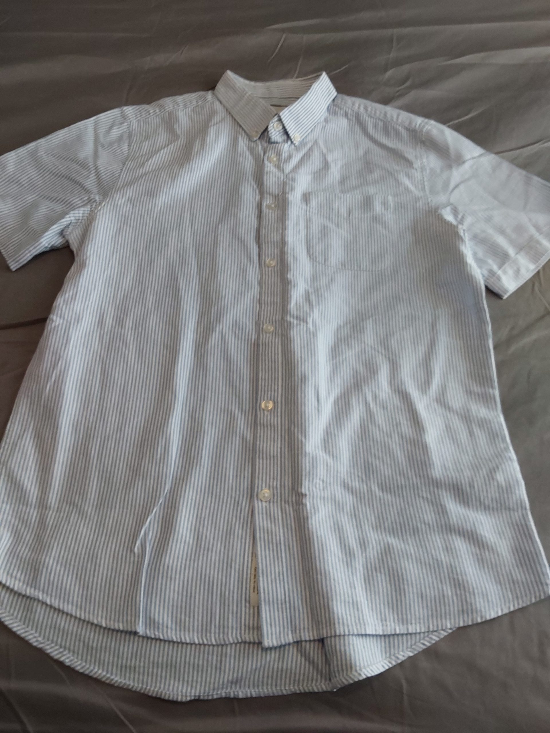 River Island Men's Blue & White Striped Shirt Medium Short Sleeve