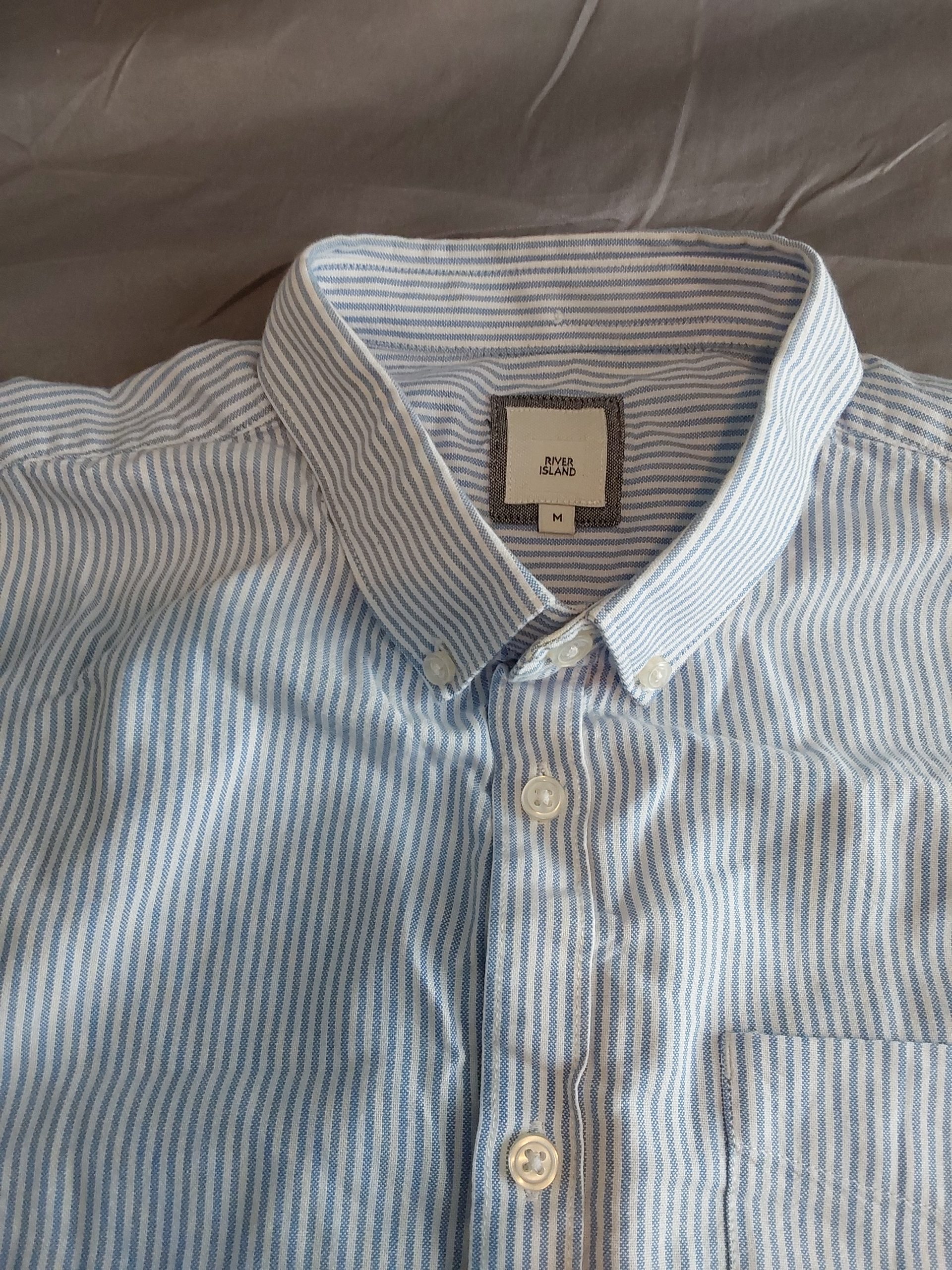 River Island Men's Blue & White Striped Shirt Medium Short Sleeve image 2