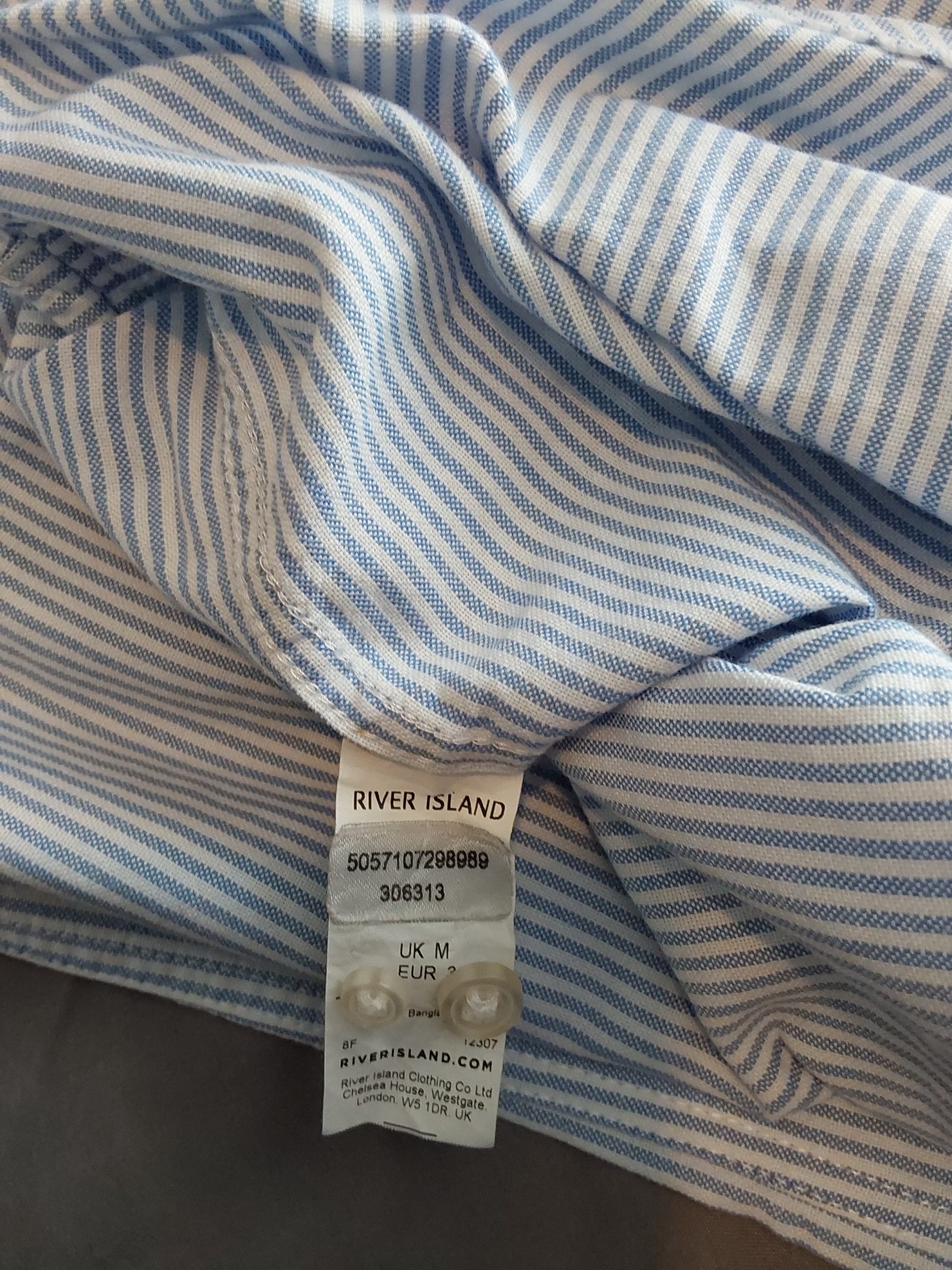 River Island Men's Blue & White Striped Shirt Medium Short Sleeve image 3
