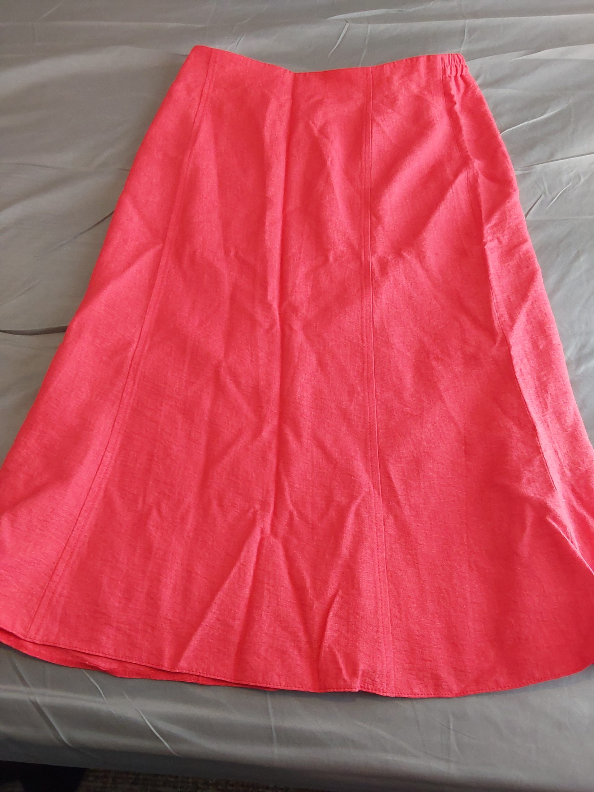 Habella Red Linen Blend Skirt Medium Elastic Waist Zipper Lined Ladies Long