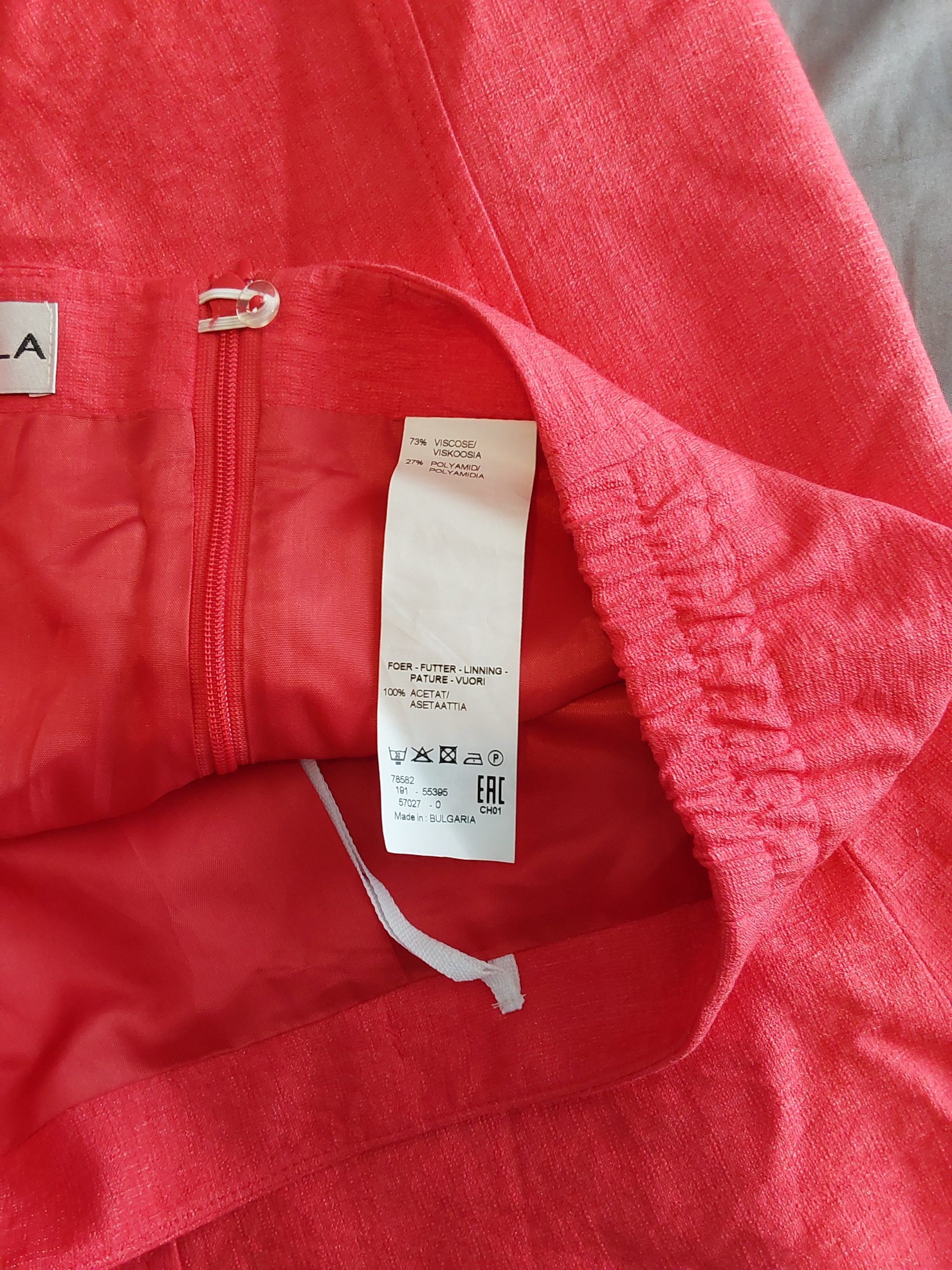 Habella Red Linen Blend Skirt Medium Elastic Waist Zipper Lined Ladies Long image 2