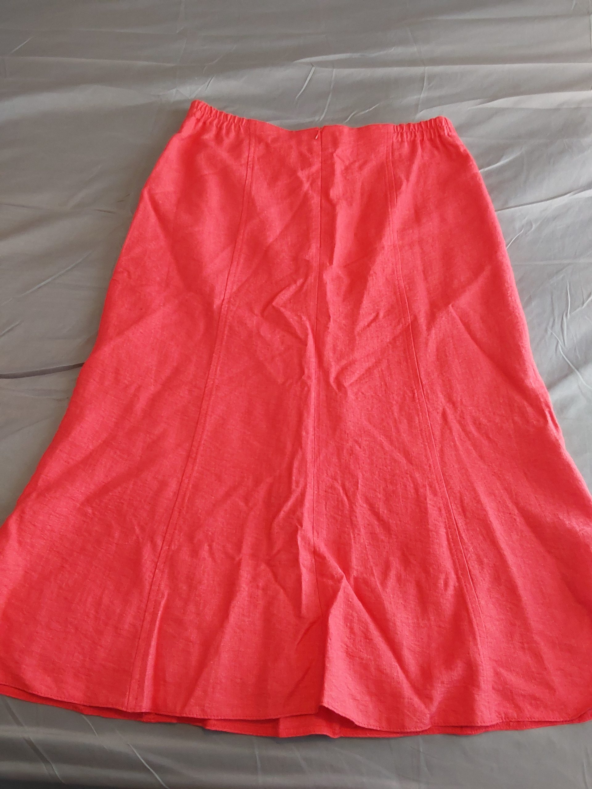 Habella Red Linen Blend Skirt Medium Elastic Waist Zipper Lined Ladies Long image 3