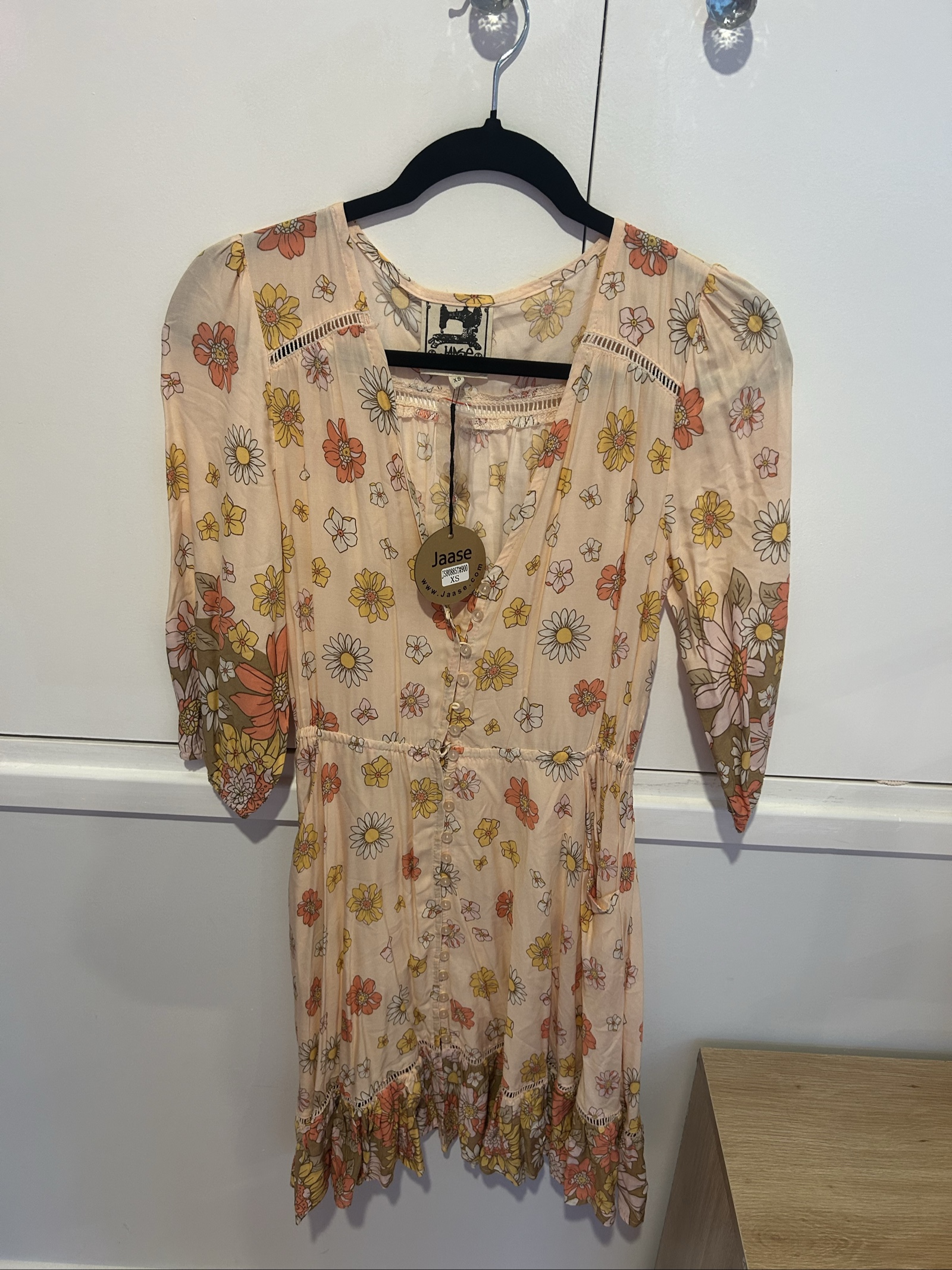 Jaase Women's Beige Floral Dress XS Lightweight