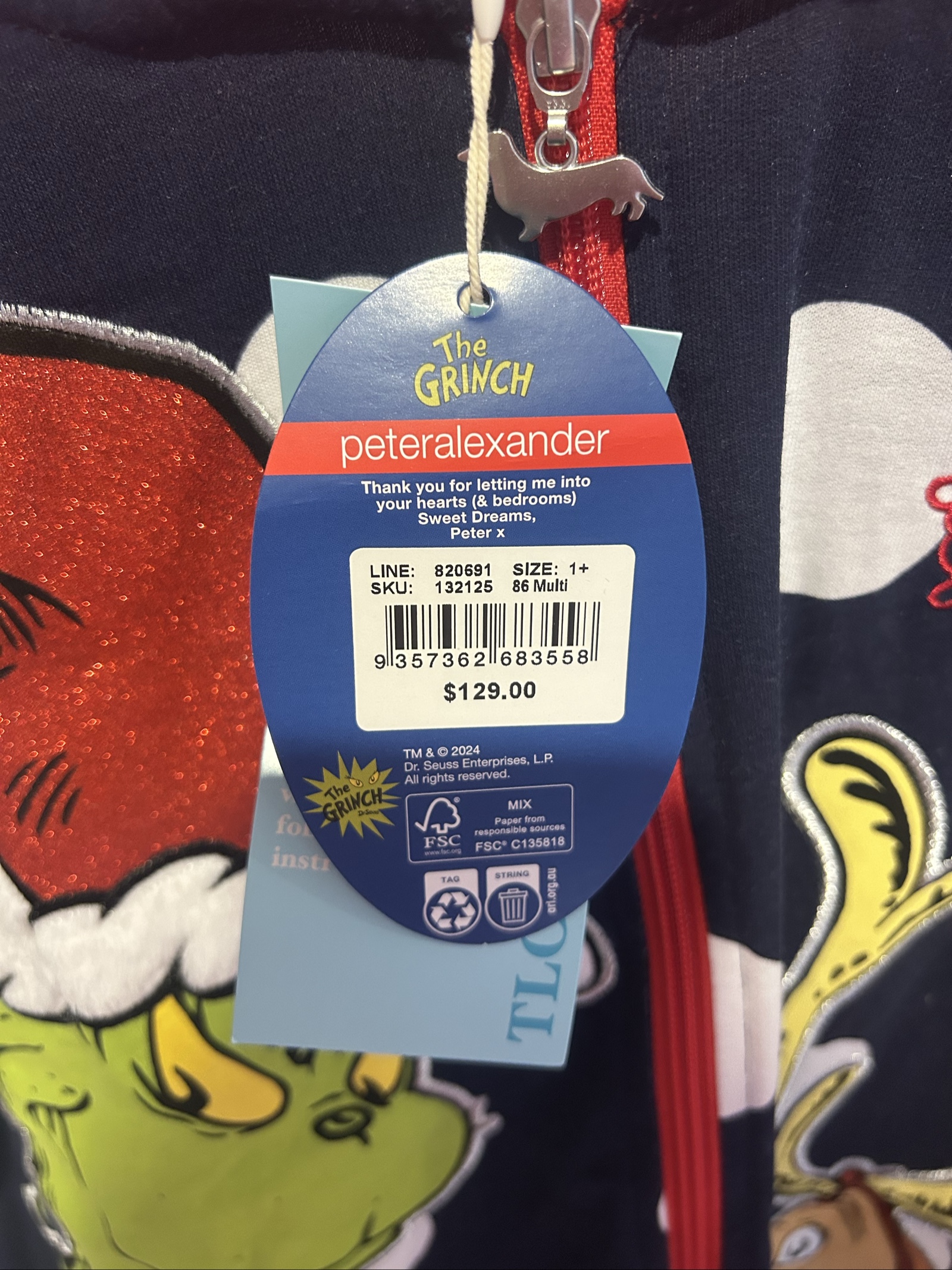 Peter Alexander Multi Grinch Kids' 1+ Christmas Hooded Zip-Up image 3